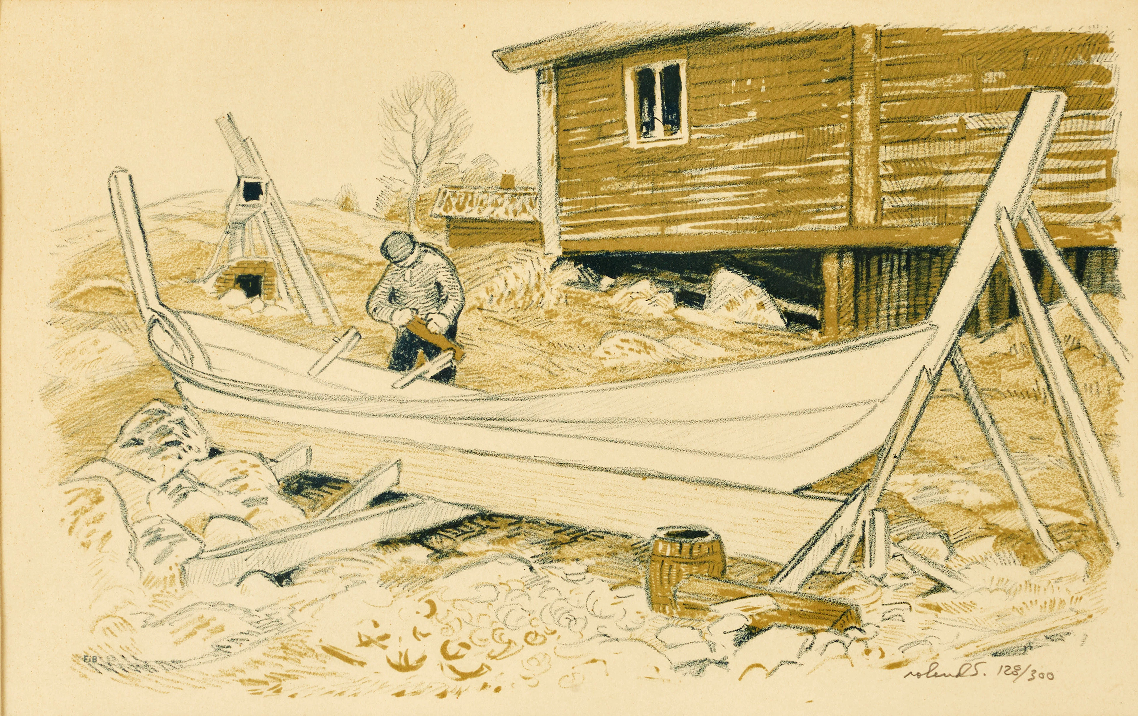 ROLAND SVENSSON (1910-2003). Båtbyggaren - Möja, signerad roland S