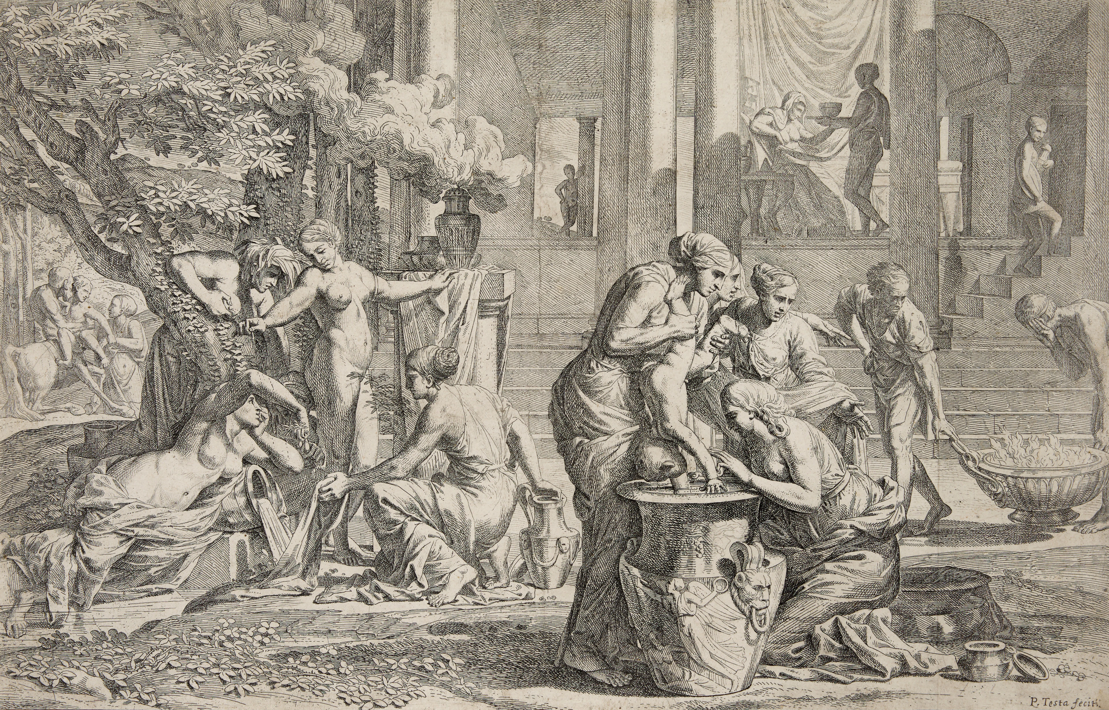 PIETRO TESTA (Ca 1607/11-1650), "The Birth and the Infancy of Achilles"