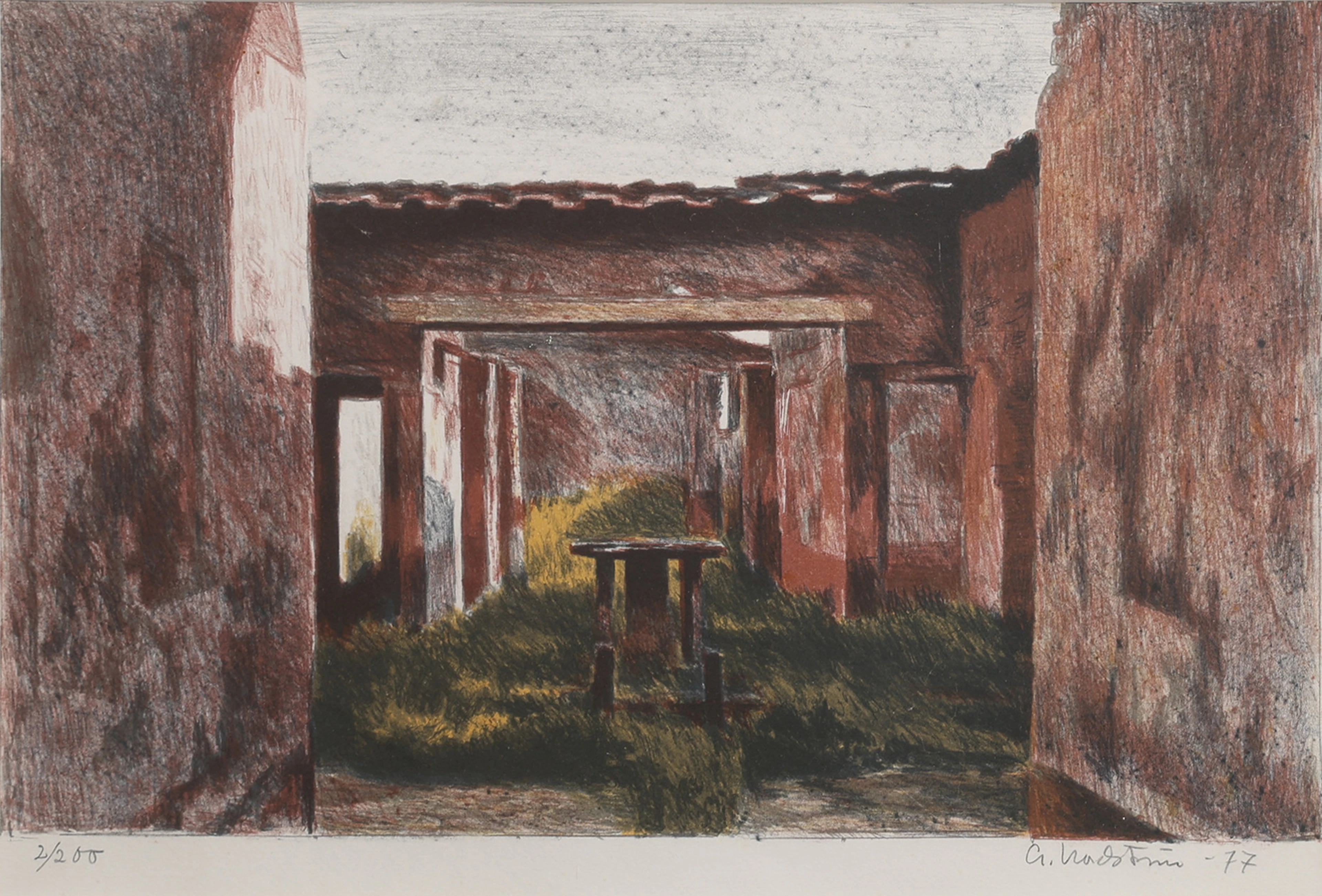 GERHARD NORDSTRÖM. "HUS I POMPEJI", FÄRGLITOGRAFI.