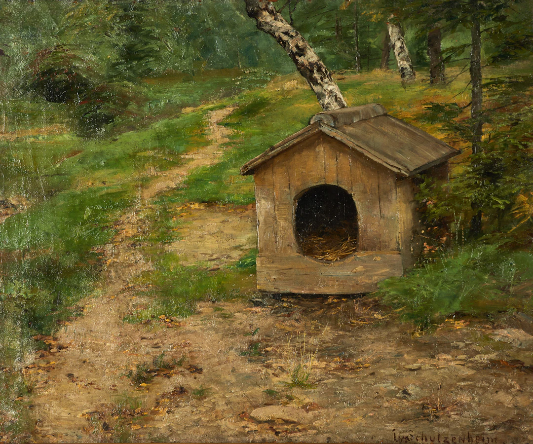 IDA VON SCHULZENHEIM (1859-1940), Hundkoja vid skogsstigen, olja på