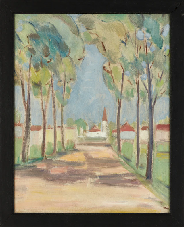 ERIC H. OLSON (1907-1995). Sydländsk by, signerad, olja på duk.