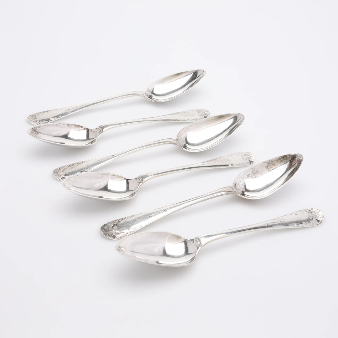 GABRIEL THULIN, MATSKEDAR, 6 ST, silver, gammal fransk modell, Halmstad