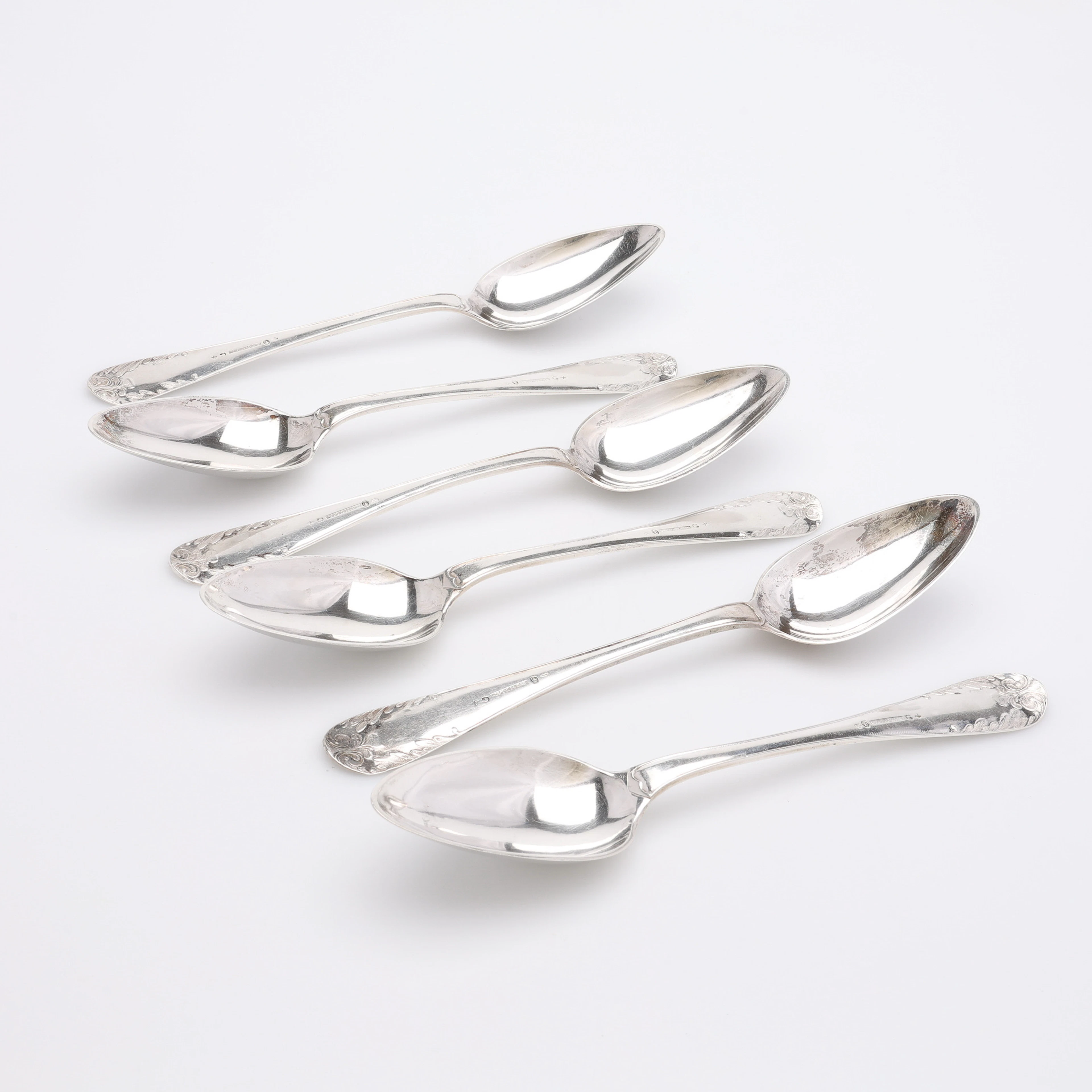 GABRIEL THULIN, MATSKEDAR, 6 ST, silver, gammal fransk modell, Halmstad