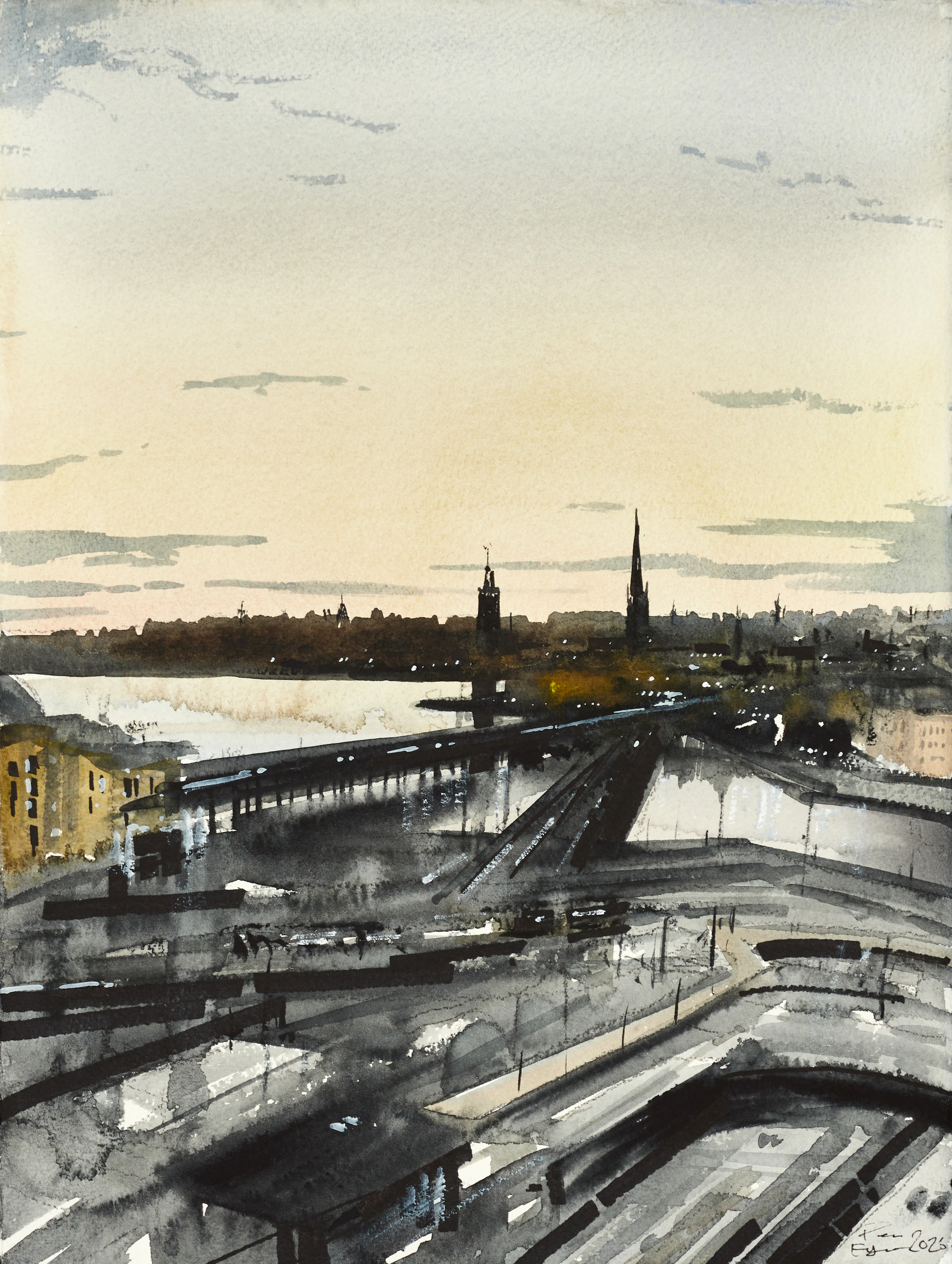 PETER EUGÉN (Sverige, född 1978), Slussen - Stockholm i aftonrodnad