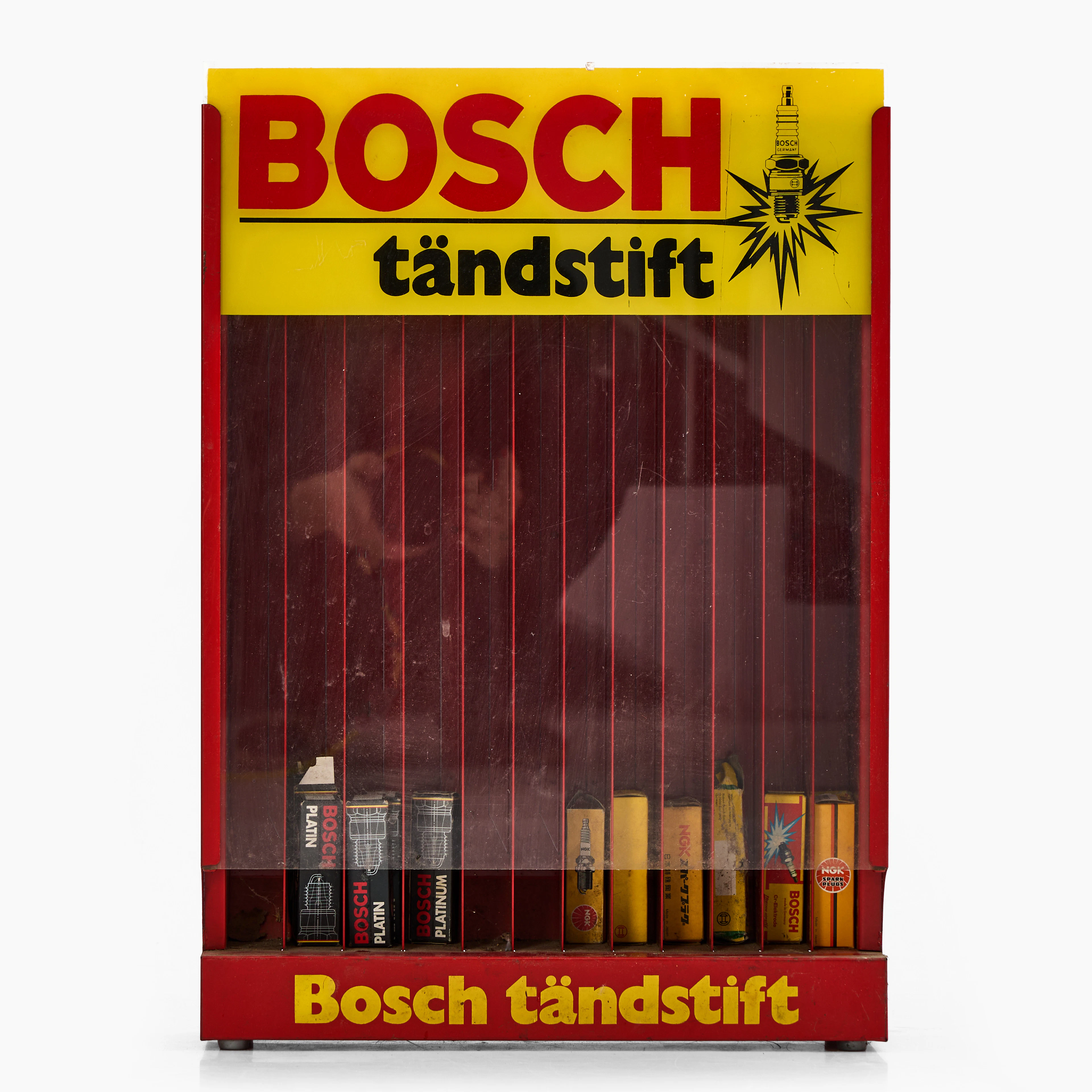 BOSCH TÄNDSTIFT. Monter / Display med tändstift, 1960-tal.