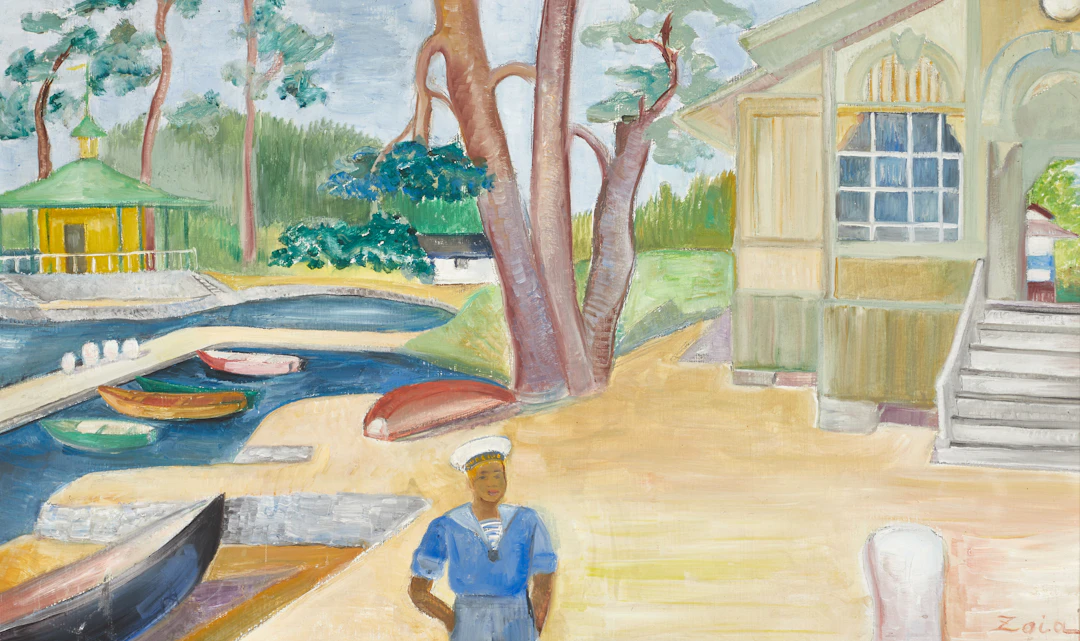 ZOIA KRUKOVSKYA LAGERKRANS (1903–1999). Småbåtshamn, signerad, olja på pannå.