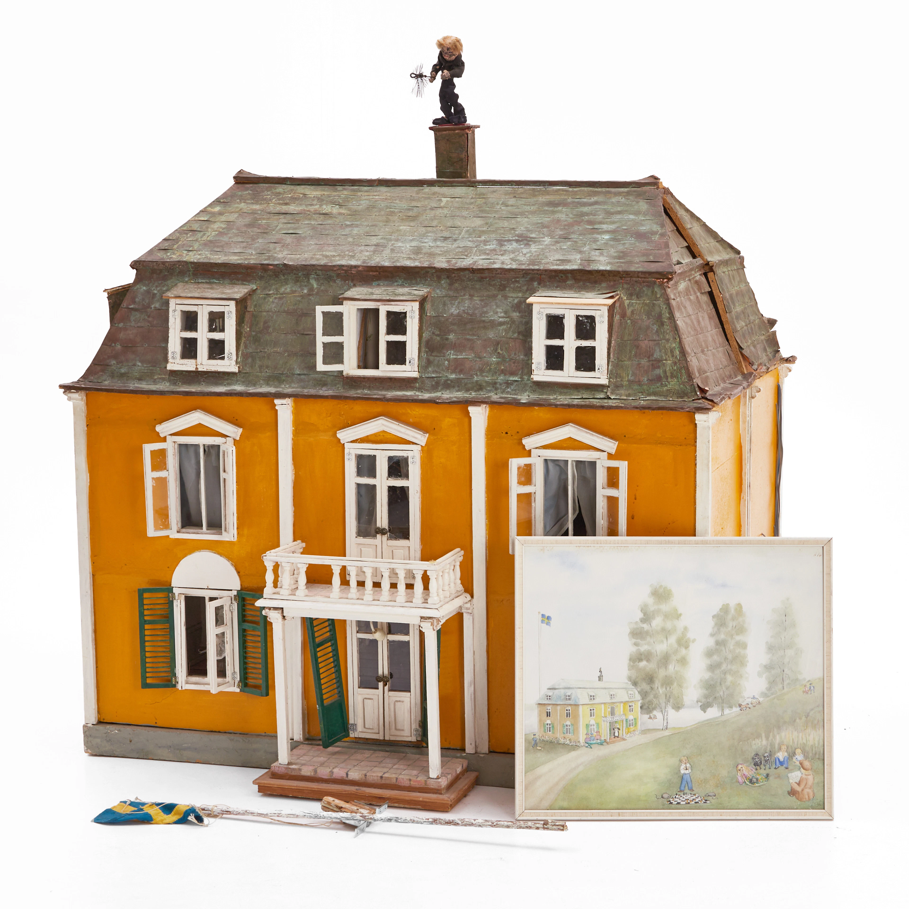 DOCKSKÅP "CLAESTORP", 2 delar, med div. dockor och tillbehör samt