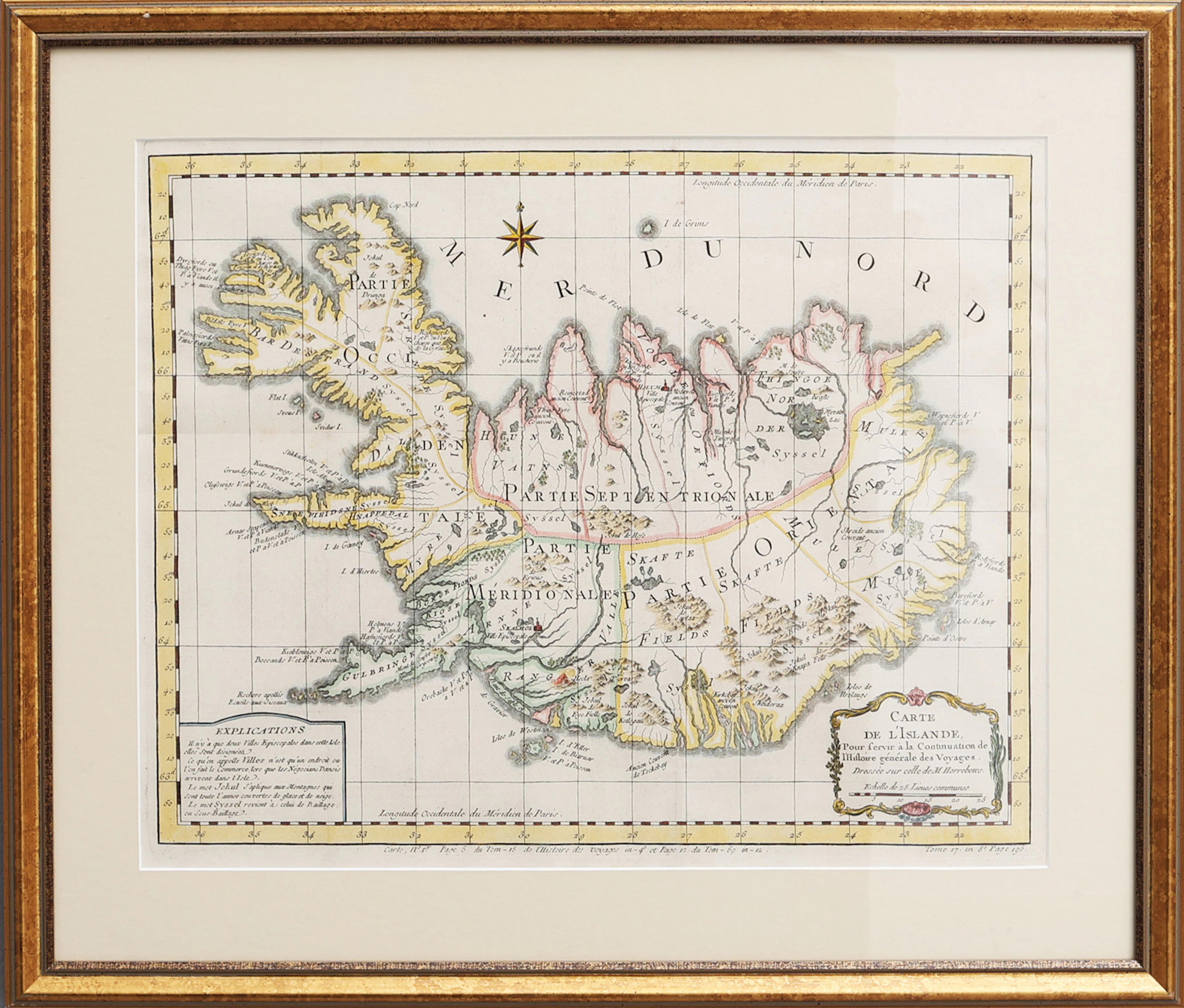 ANTIK KARTA. EN INRAMAD, GRAVERAD OCH HANDKOLORERADE KARTA ÖVER ISLAND