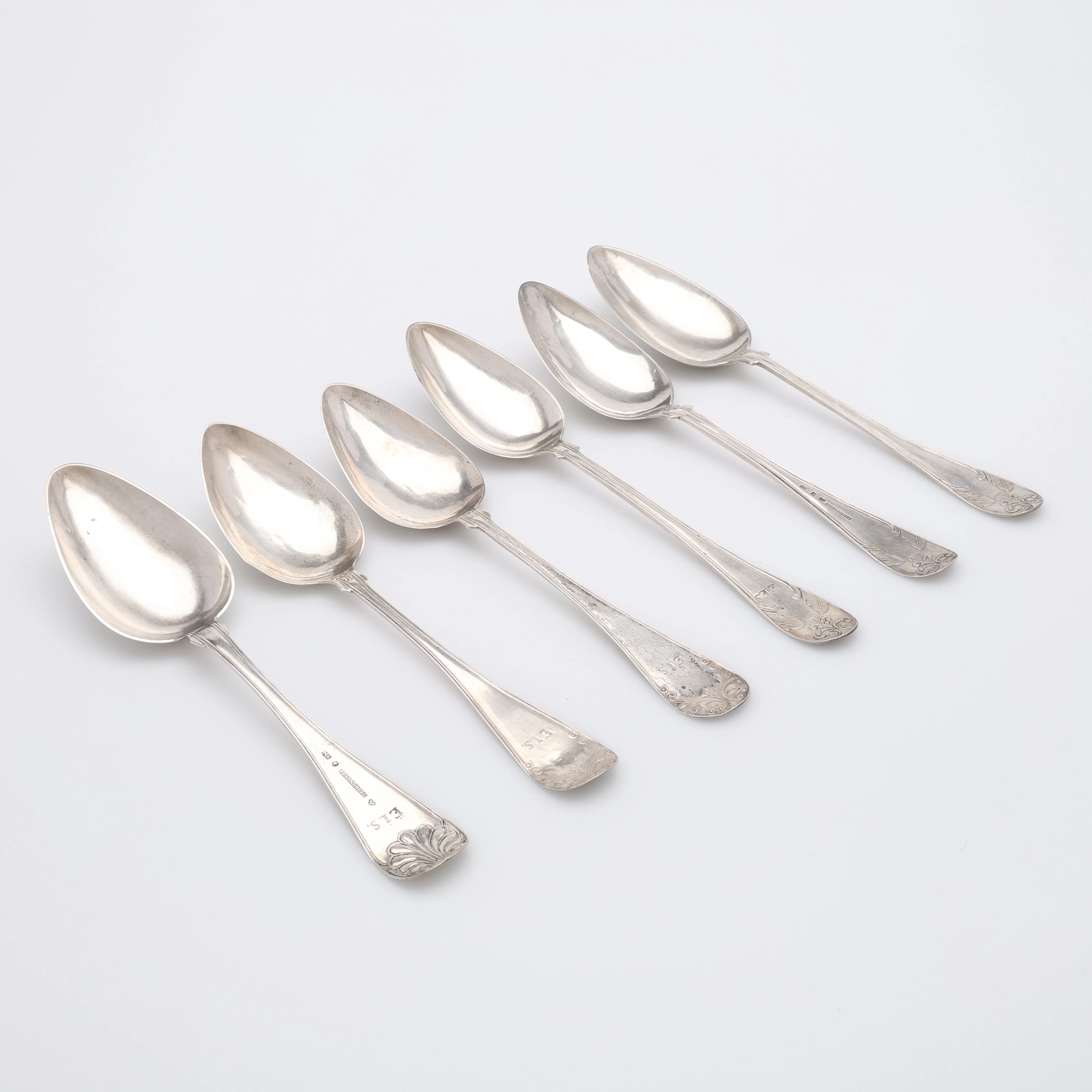 SKEDAR, SILVER, SEX STYCKEN, 1800-TAL, TOTAL VIKT CA 185 GRAM.