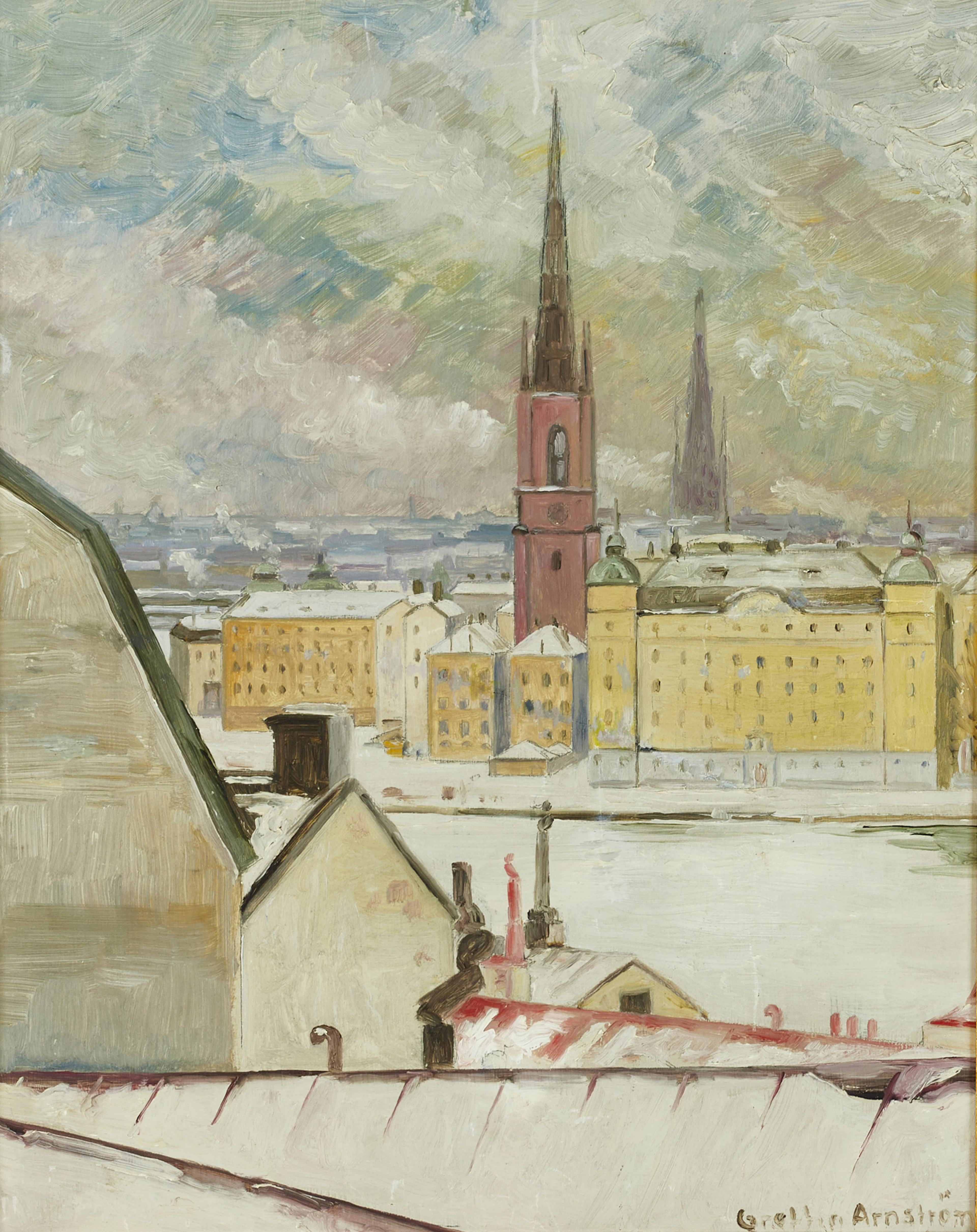 GRETHA ARNSTRÖM (1895-1970), Vintervy från Mariabergen mot Riddarholmen