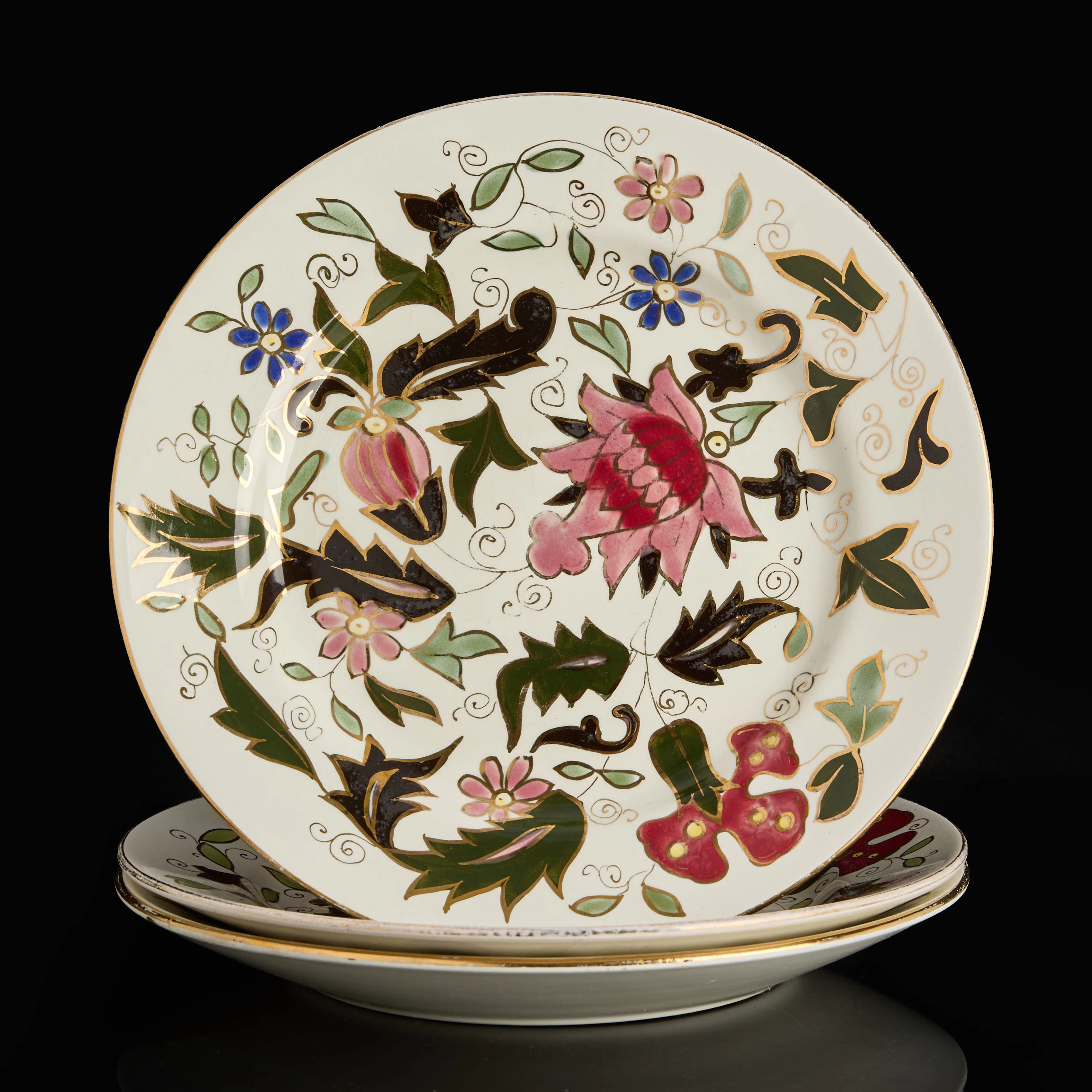 ASSIETTER, 3 st, porslin, M.S. Kuznetsov, Ryssland, 1870–1889. Polykromt