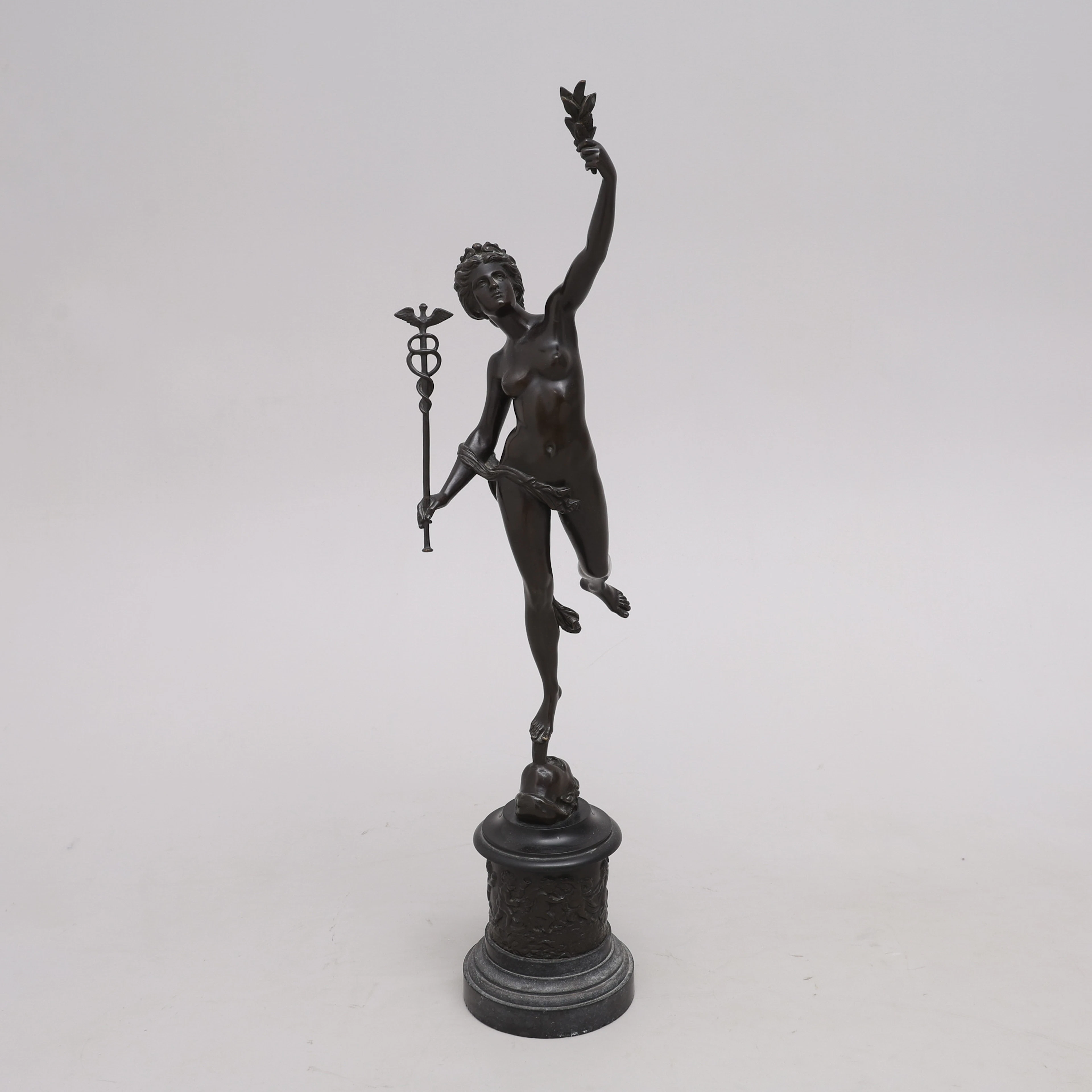 SKULPTUR I PATINERAD BRONS, FORTUNA, SENT 1800-TAL.
