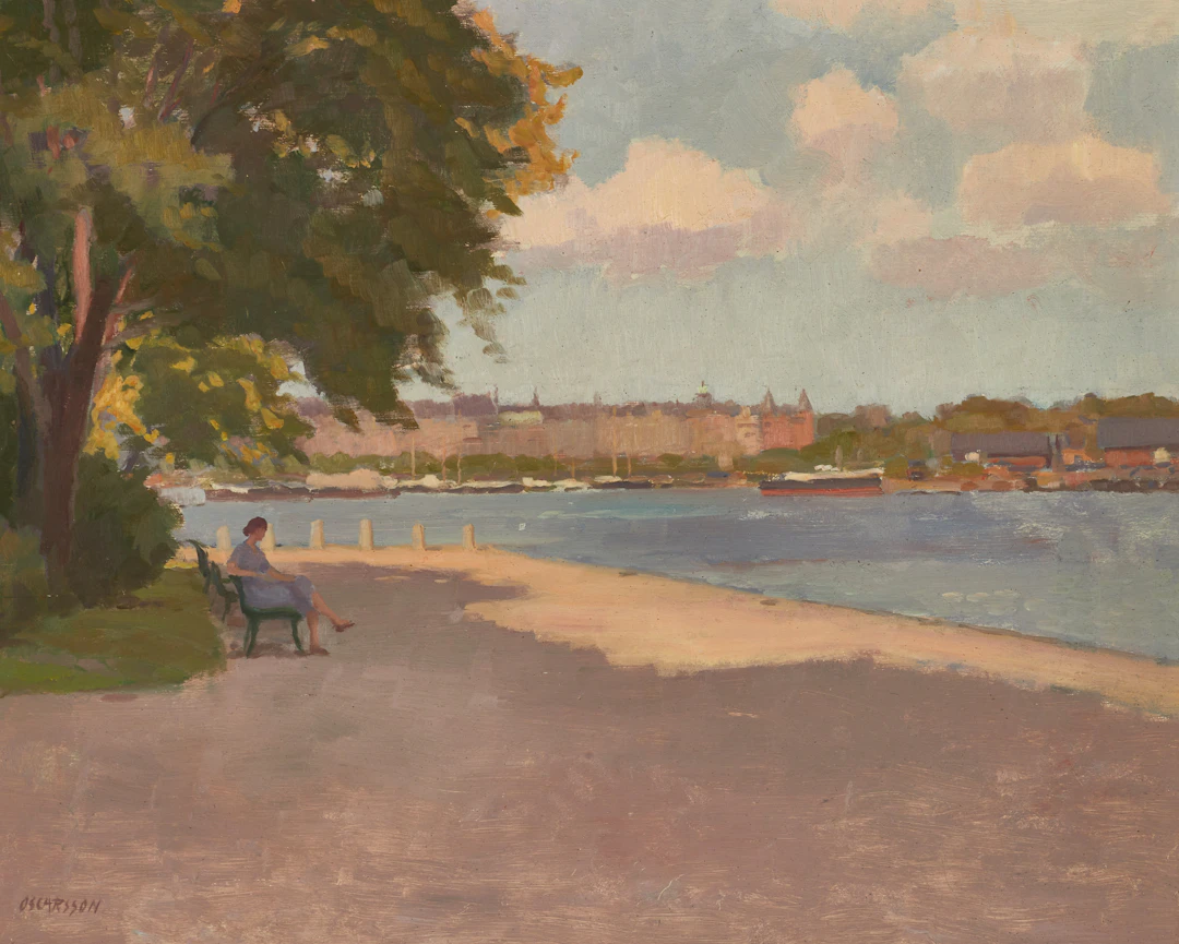 BERNHARD OSCARSSON (1894-1977). Utsikt mot Strandvägen, Stockholm