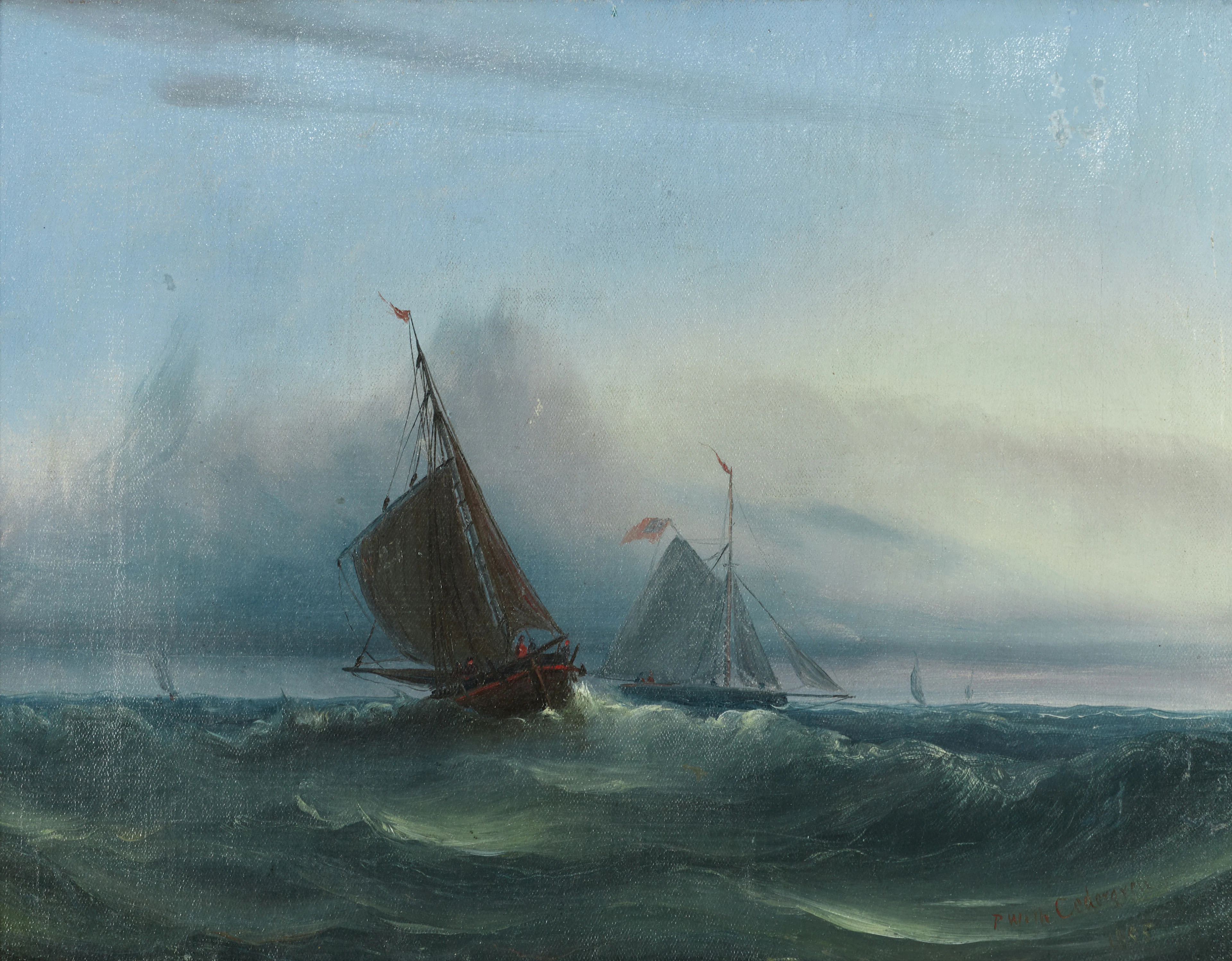 PER WILHELM CEDERGREN (Sverige, 1820-1896). Segelfartyg till havs