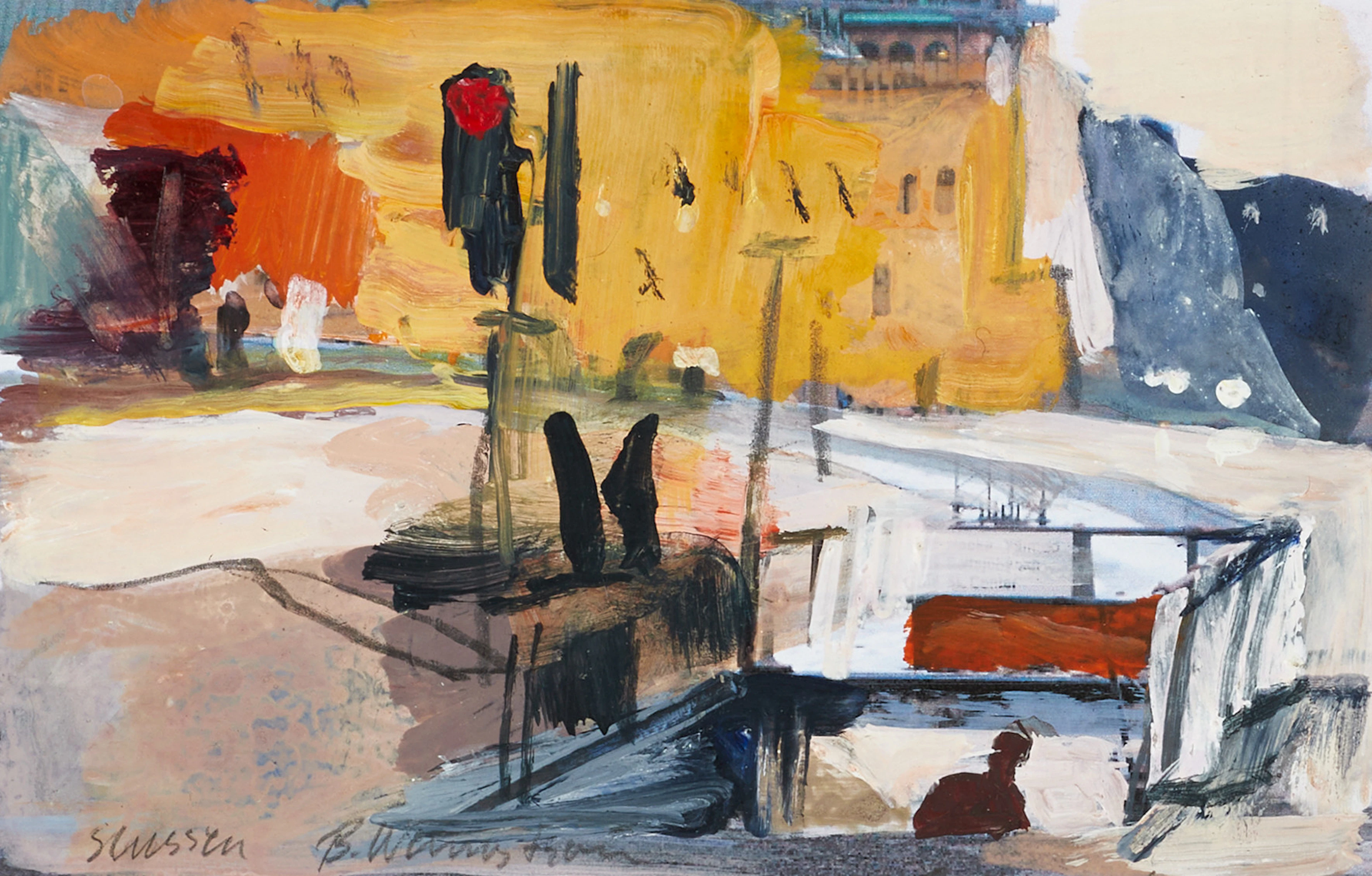 BERNDT WENNSTRÖM (född 1946), "Slussen", signerad, gouache/blandteknik.