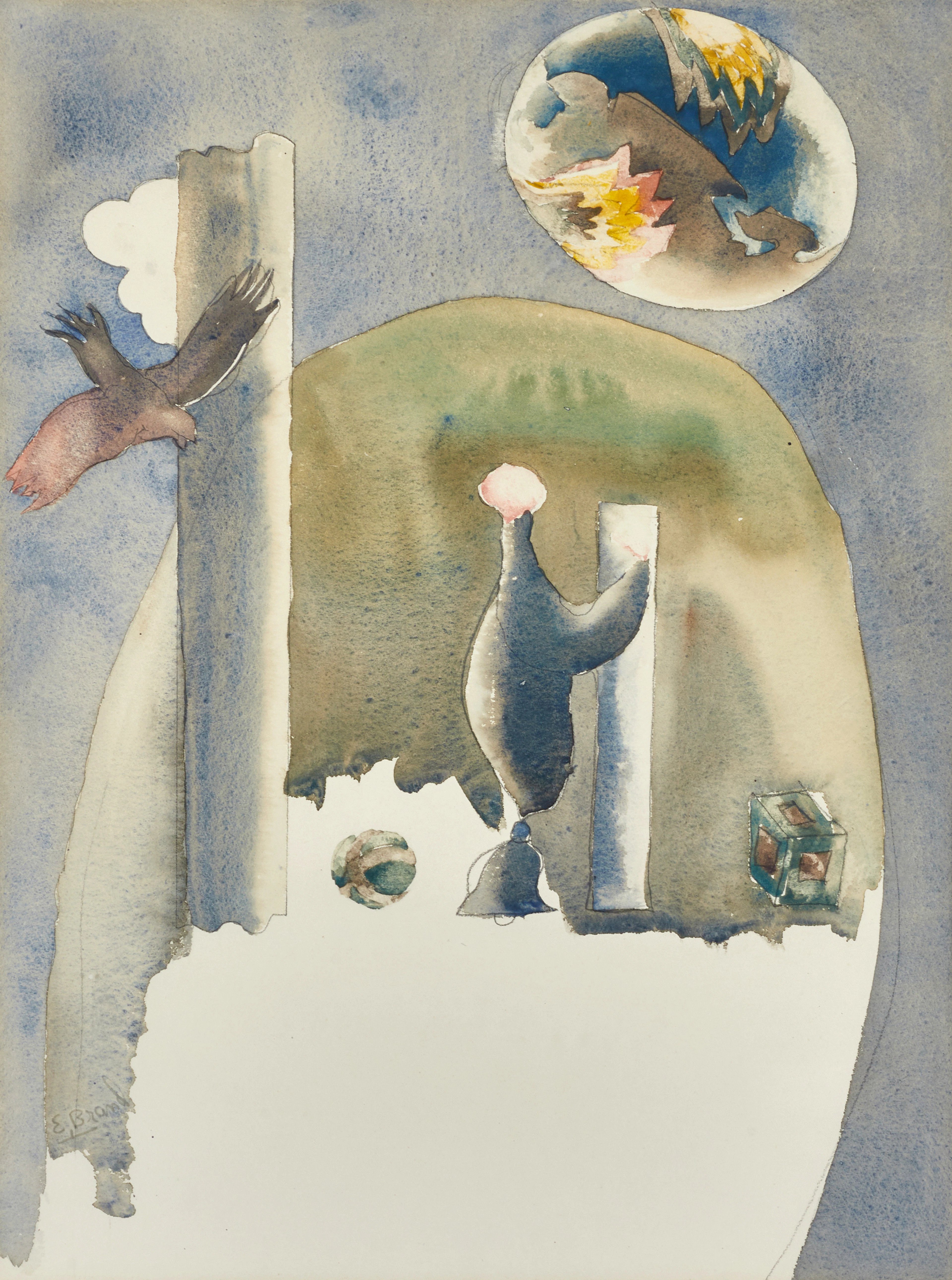 ERLAND BRAND (1922–2020). Surrealistisk komposition, signerad E. Brand