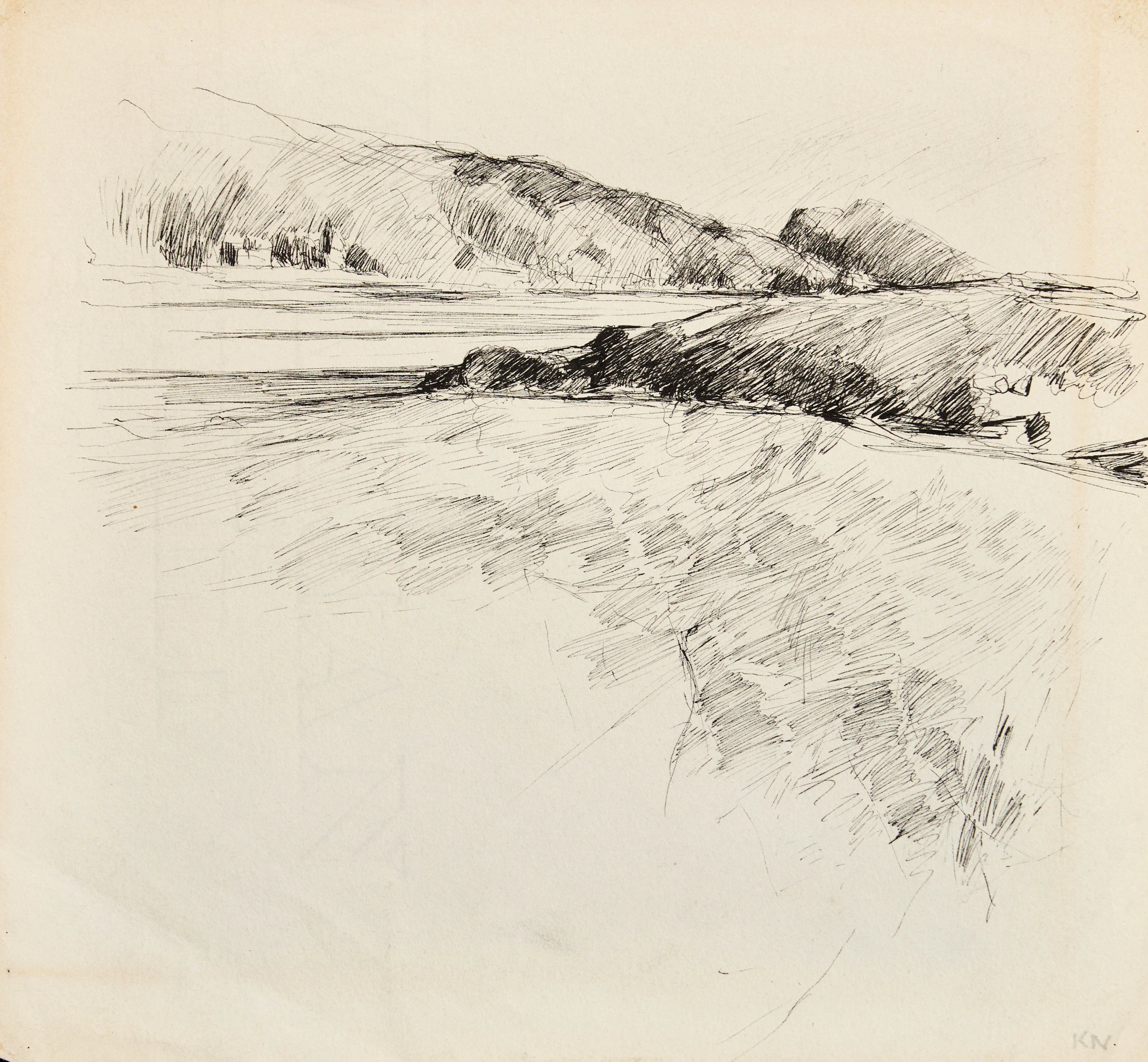 KARL NORDSTRÖM (Tjörn 1855-1923 Drottningholm). Studie av kustparti