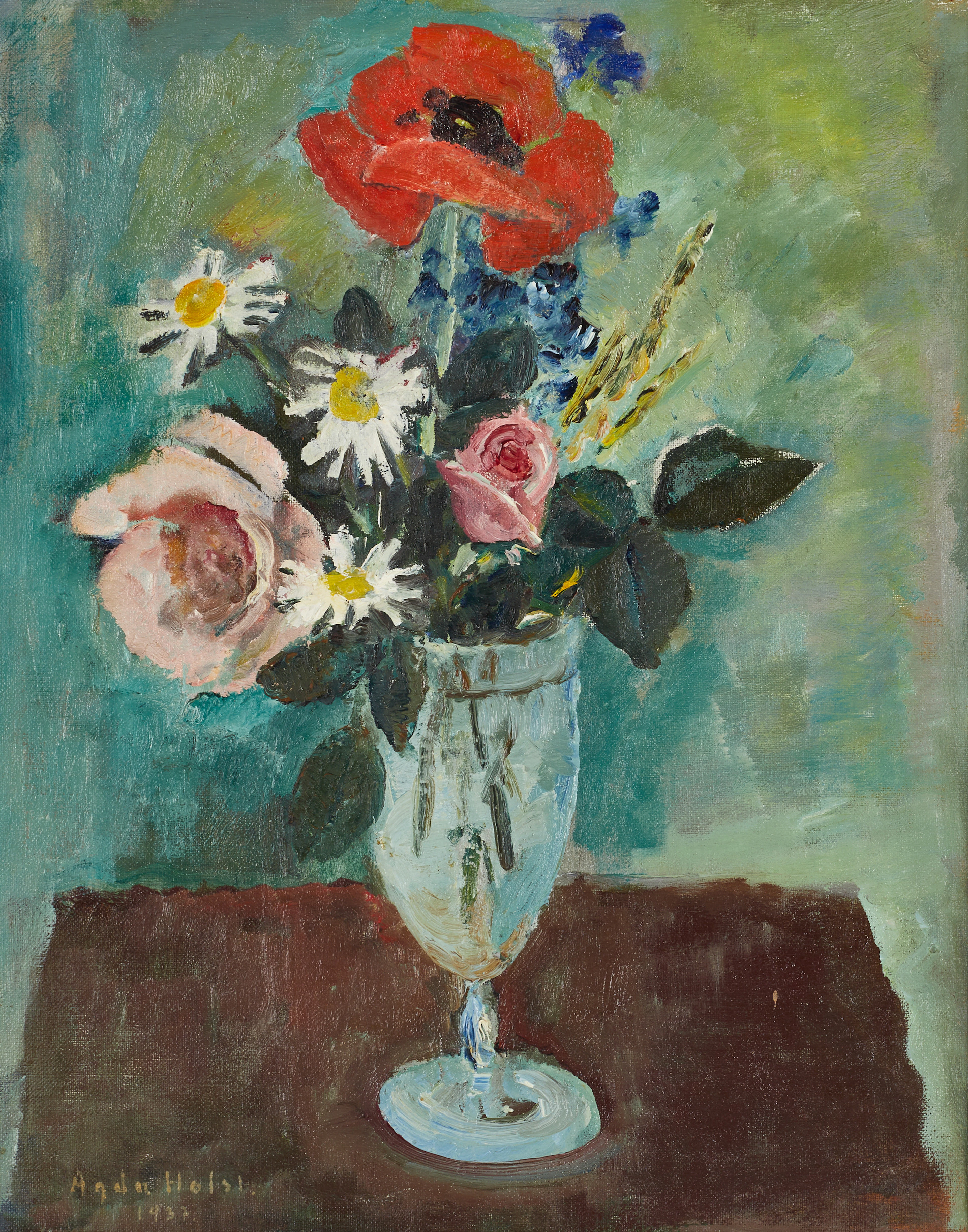 AGDA HOLST (1886–1976). Stilleben med sommarbukett, signerad och daterad
