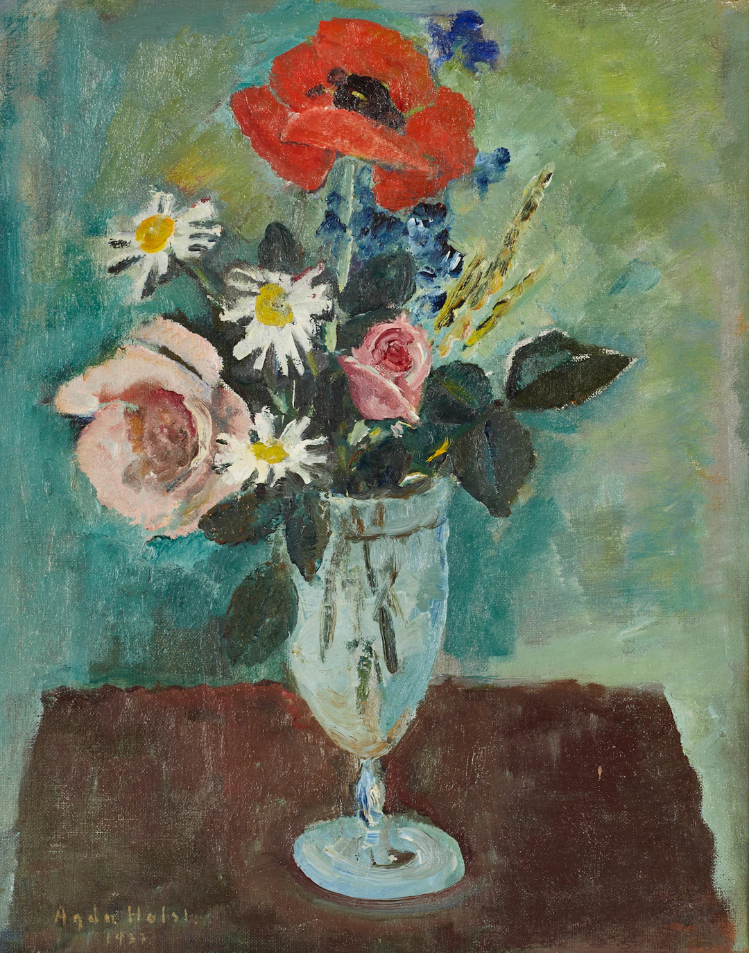 AGDA HOLST (1886–1976). Stilleben med sommarbukett, signerad och daterad
