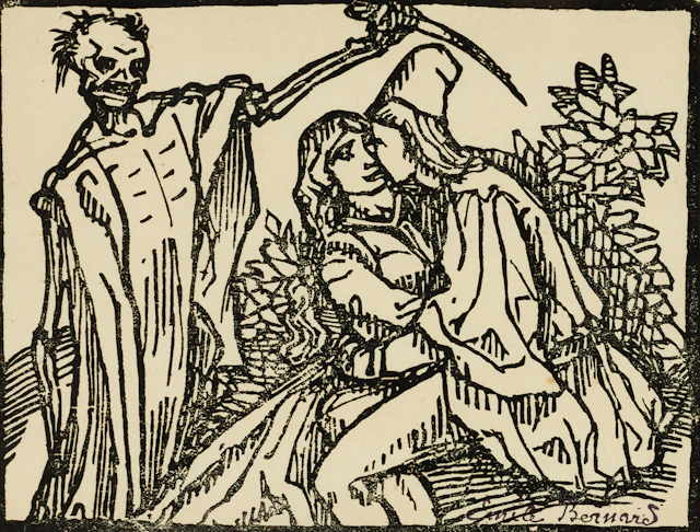 ÉMILE BERNARD (1868-1941). Religiös komposition, signerad, träsnitt.