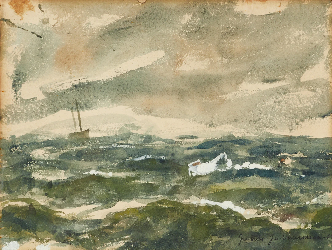 JOHAN JOHANSSON (SVERIGE, 1879–1951). TILLSKRIVEN. "Det blåser upp"