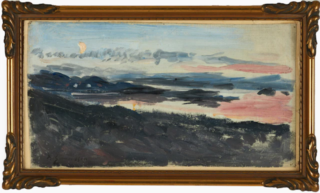 KONRAD SIMONSSON (1842-1911). Skärgårdslandskap i aftonljus, signerad