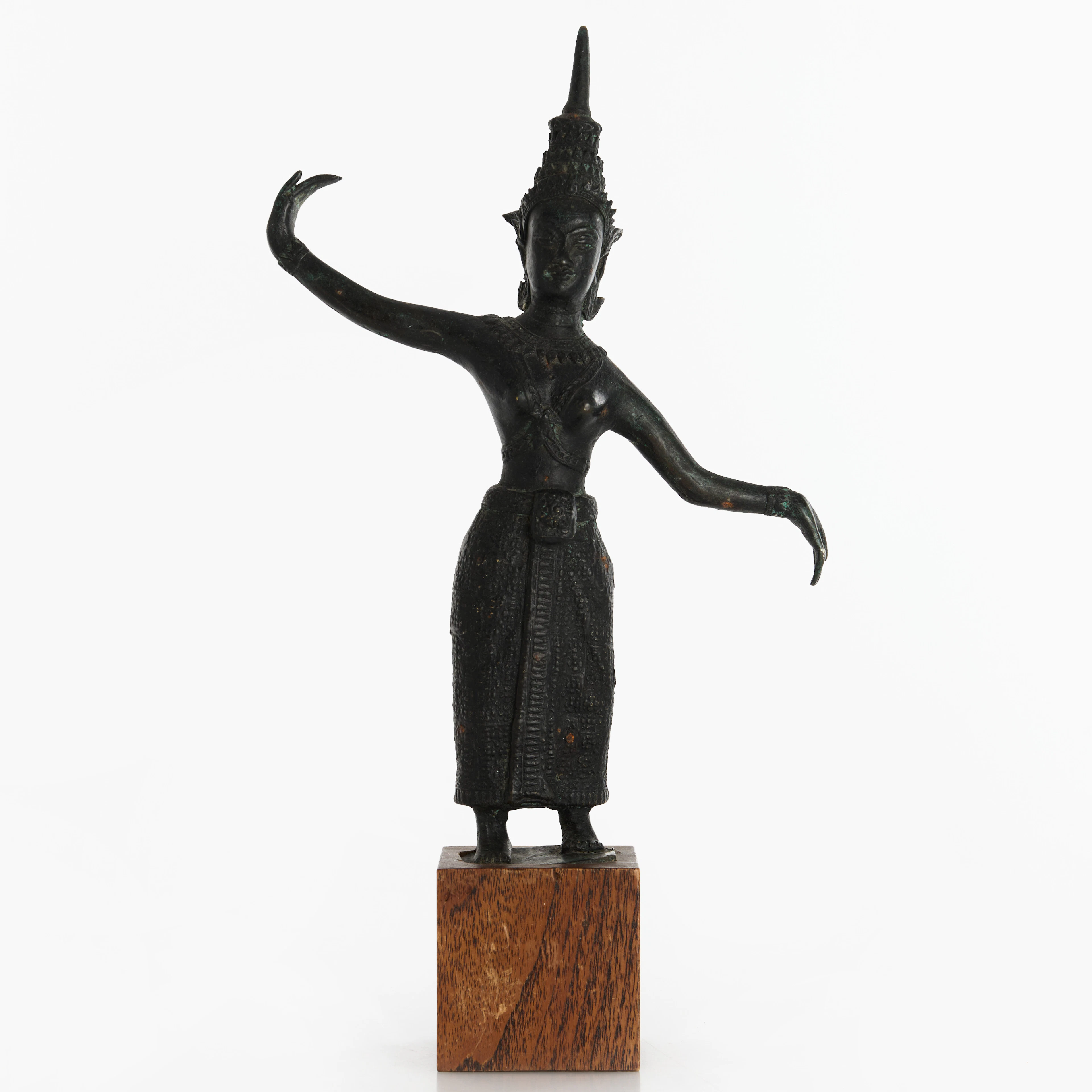 SKULPTUR, figurin/tempeldansare, Asien, brons på träsockel.