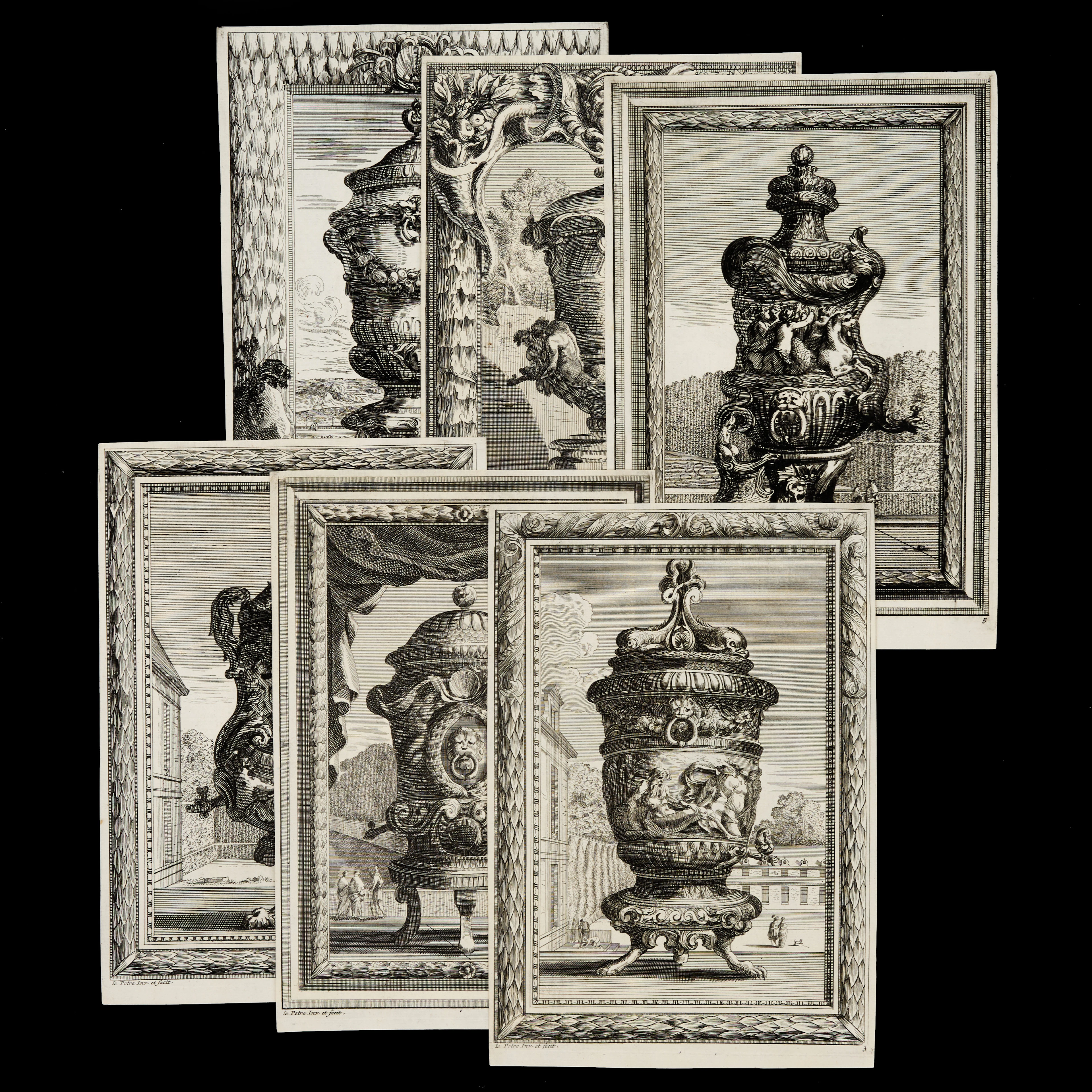 JEAN LE PAUTRE (1618-1682), "Divers Vases á l'Italienne", svit med