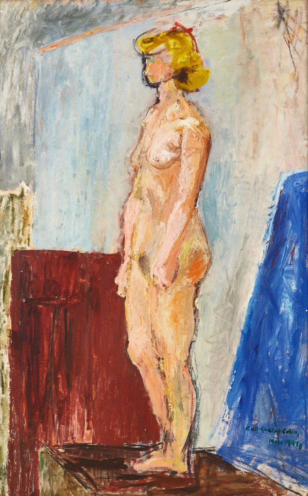 CARL-GUSTAF COLLIN, "Expressionisternas blonda modell", olja på pannå