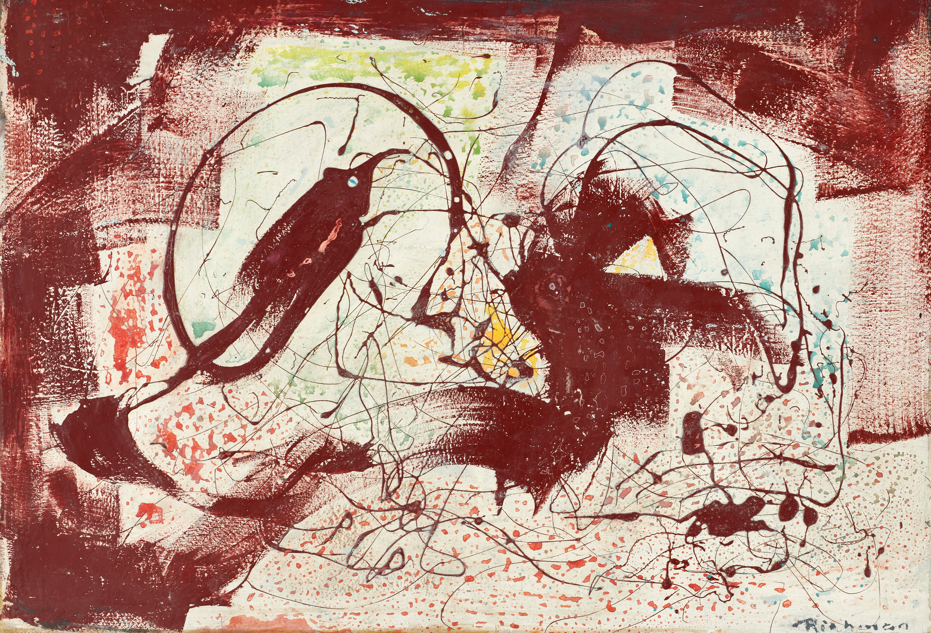 POUL RICHMAN (1918-84), abstrakt komposition, blandteknik på pannå, signerad.