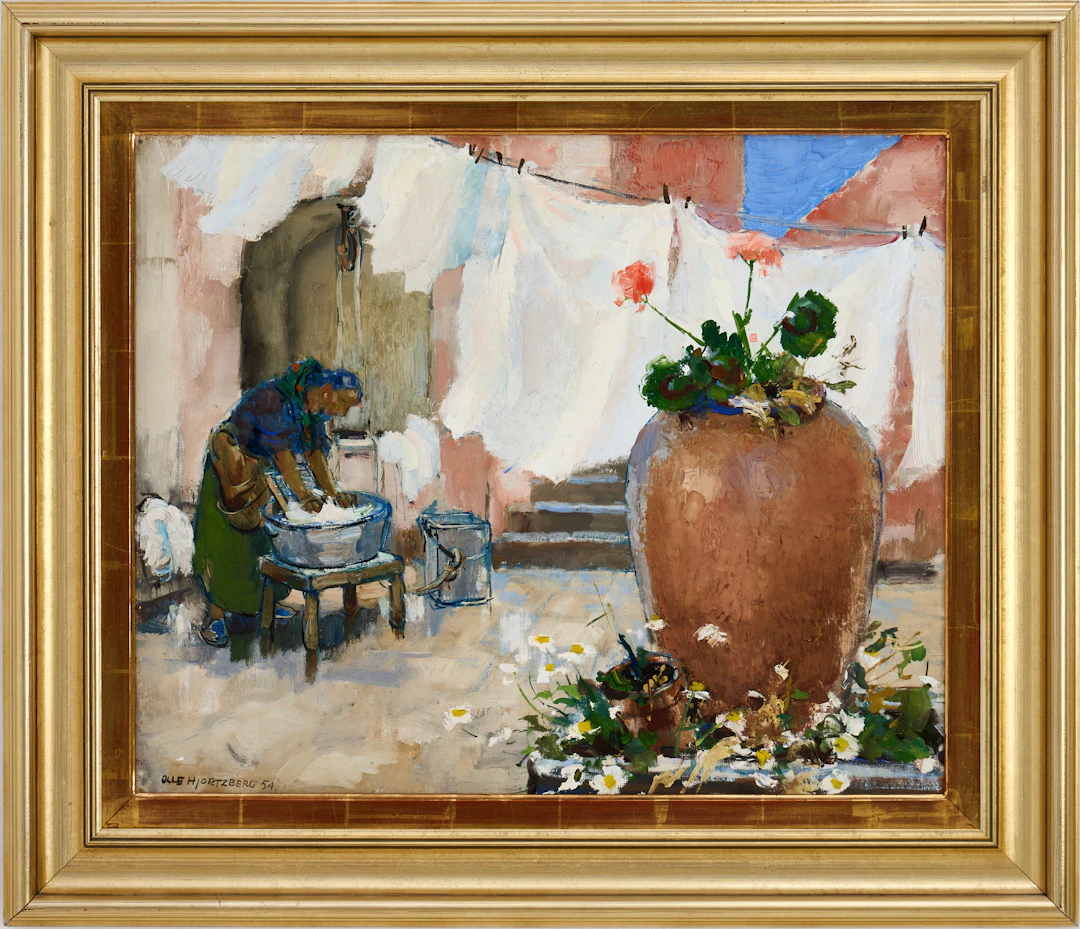 OLLE HJORTZBERG (1872–1959). Blommor på innergården, signerad, daterad