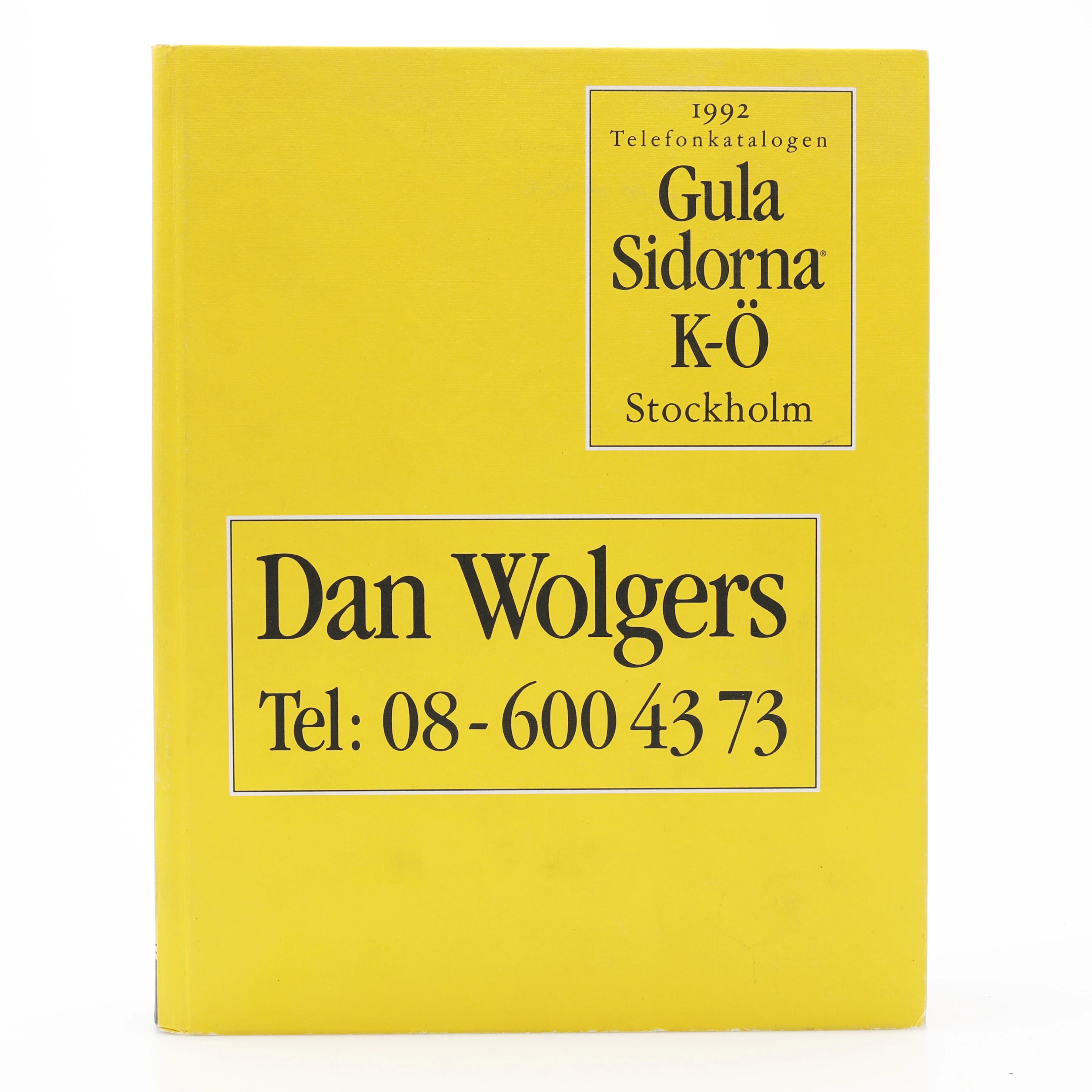 DAN WOLGERS KONCEPTKONSTVERK TELEFONKATALOGEN GULA SIDORNA K-Ö STOCKHOLMSDELEN