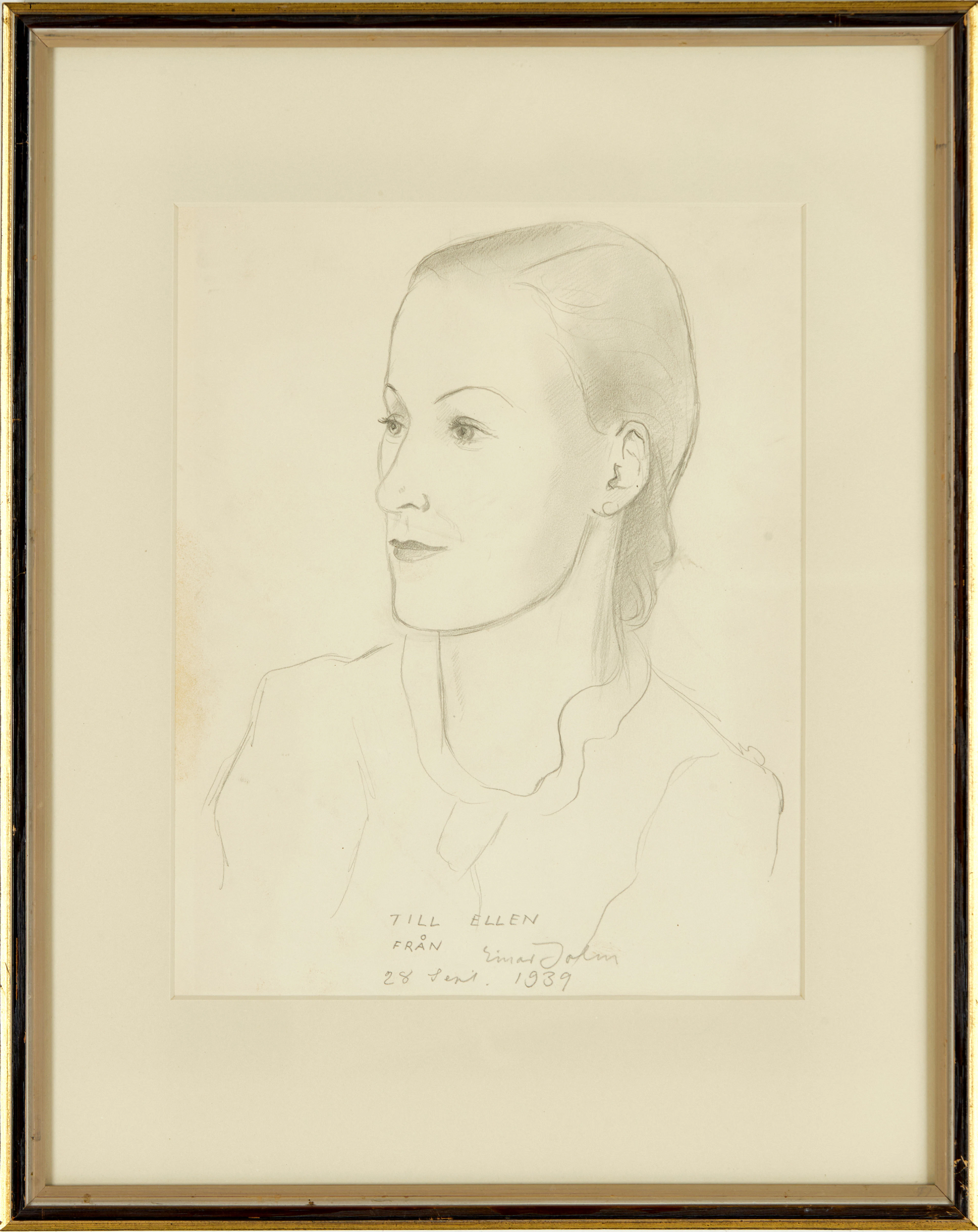 EINAR JOLIN (1890-1976), Kvinnoporträtt, signerad och daterad 1939, blyerts.