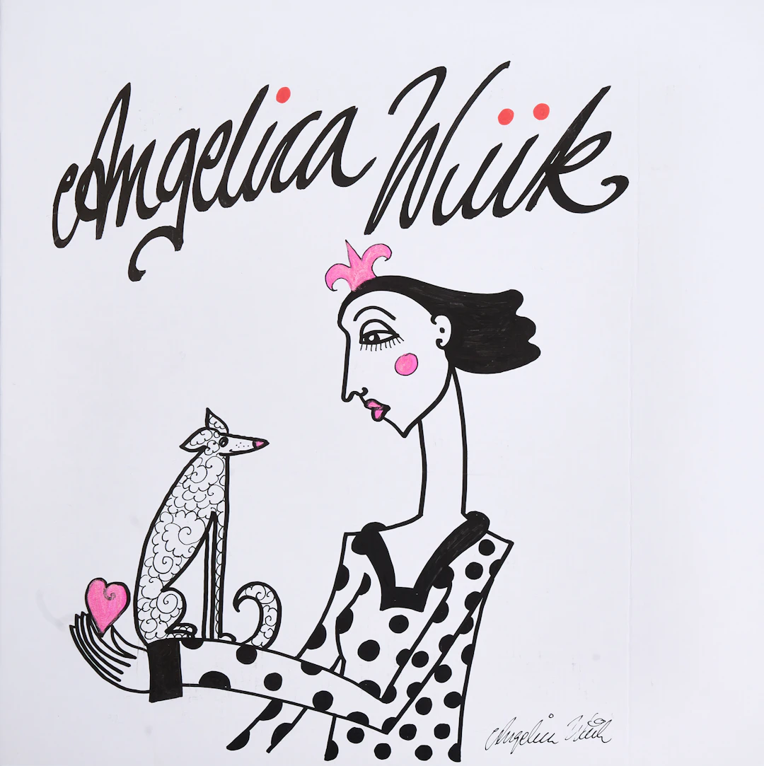 ANGELICA WIIK (Sverige, född 1960), Kvinna med hund, signerad, tusch