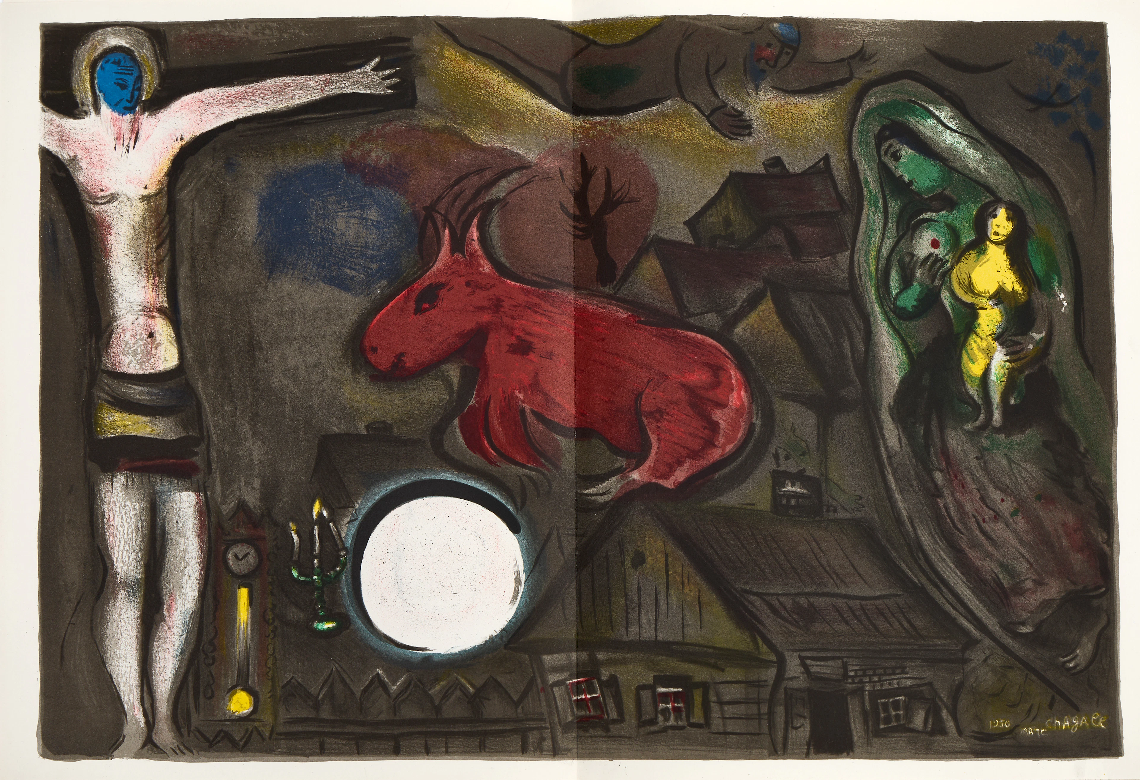 MARC CHAGALL (1887-1985). Efter. Färglitografier, 2 st, bl.a "La crucifixion