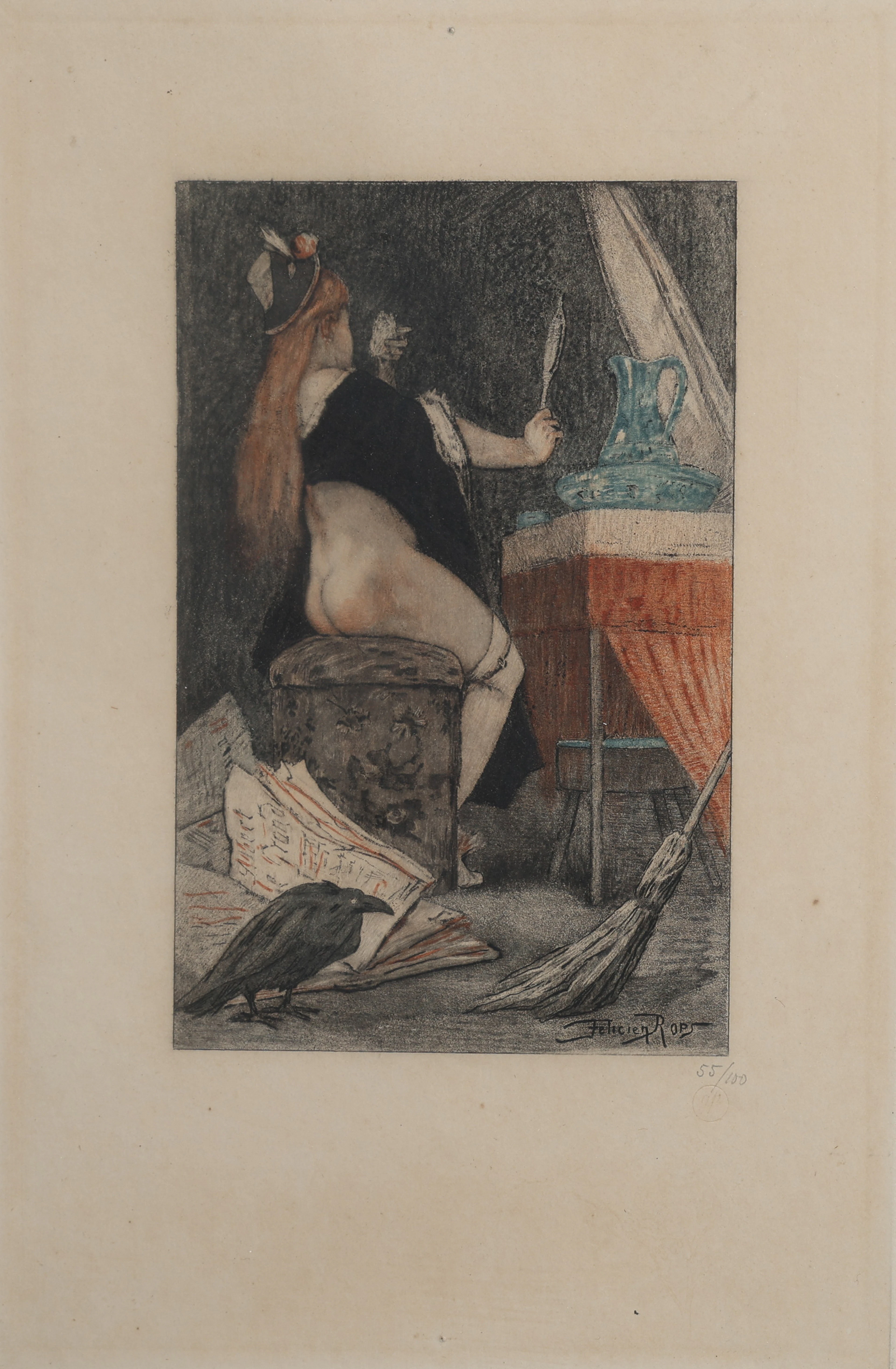 FELICIEN ROPS 1833-1898. ETSNING "LA PETITE SORCIÈRE", SIGNERAD I