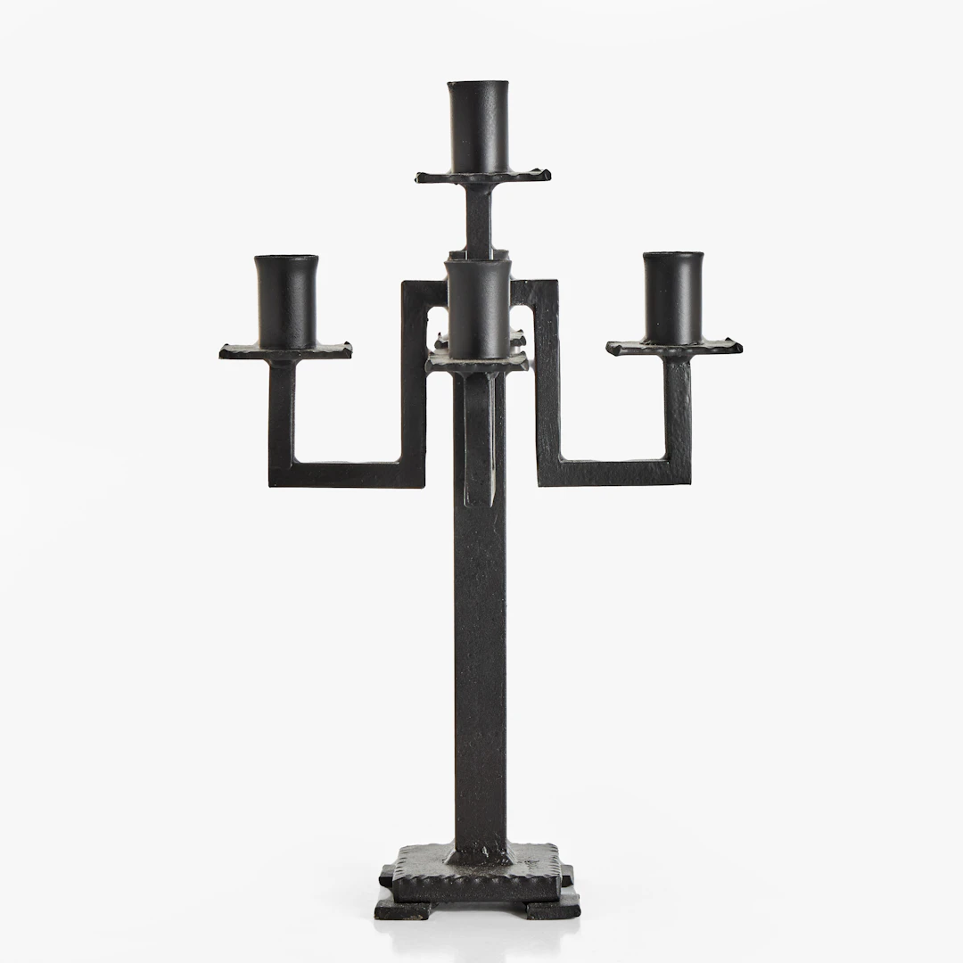 LJUSSTAKE, smidesjärn, för 5 ljus, märkt/signerad.