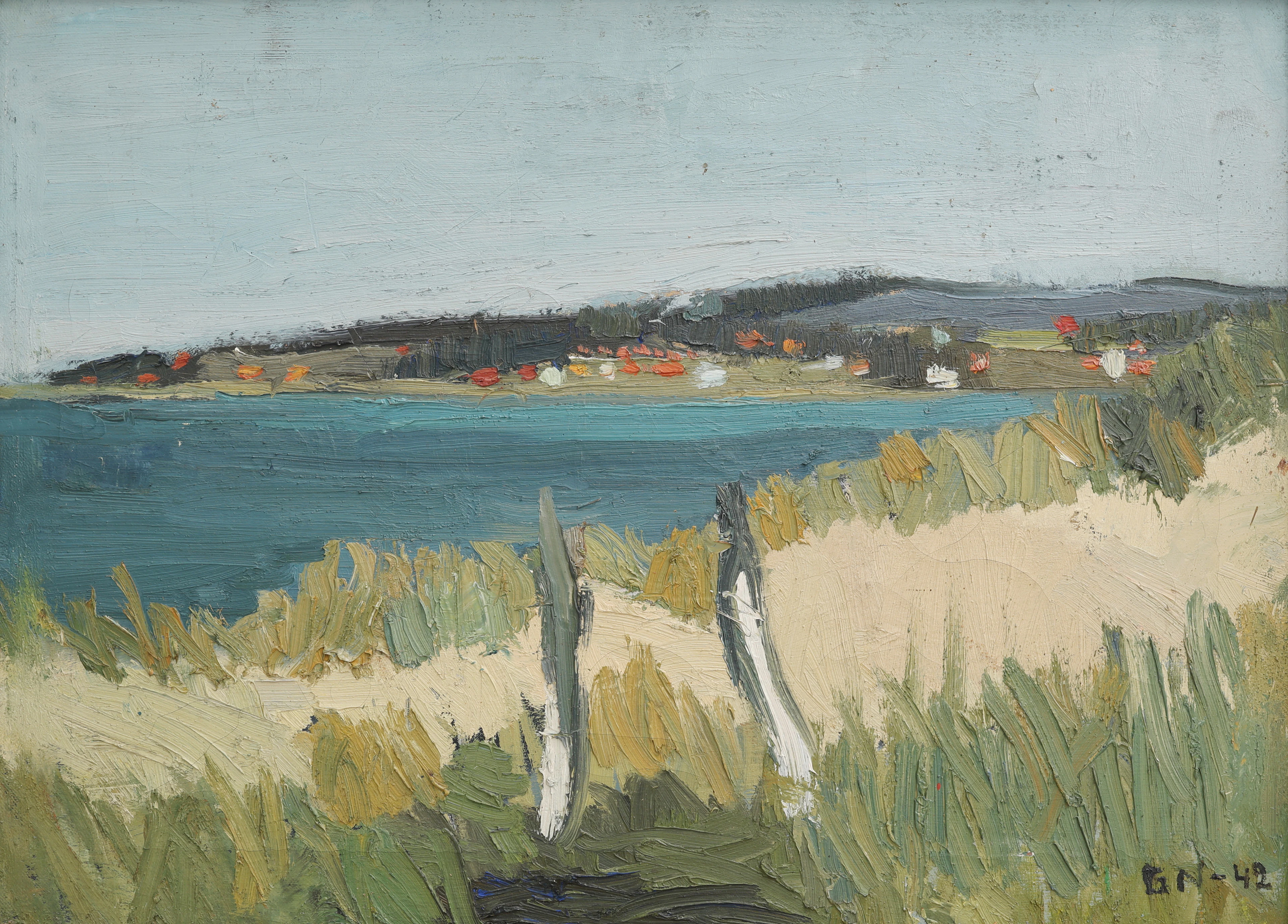 GERHARD NORDSTRÖM. OLJA PÅ DUK, LANDSKAP, MONOGRAMSIGNERAD OCH DATERAD 1942.