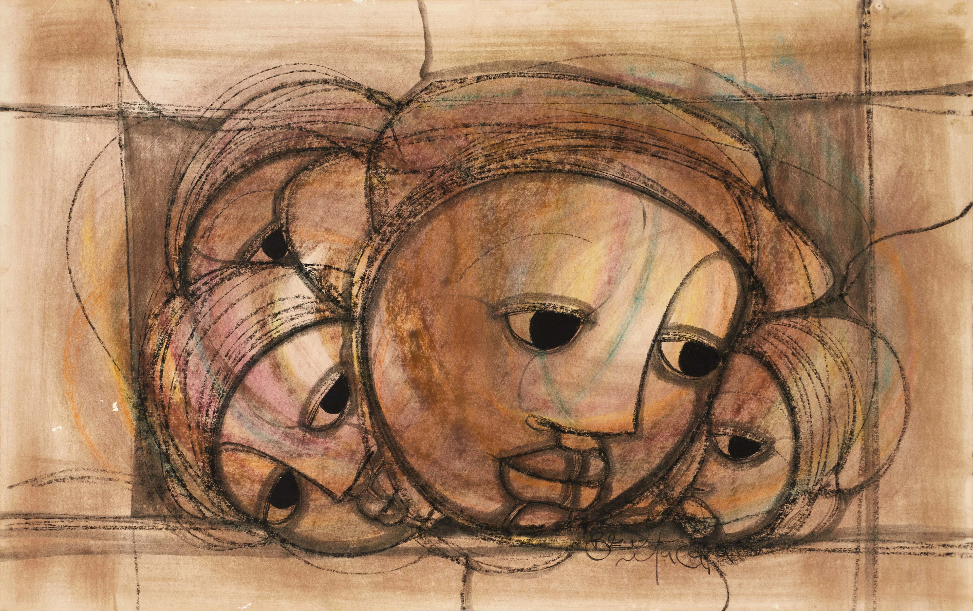 BEN MACALA (1937-1997). "Face", signerad, blandteknik på papper.