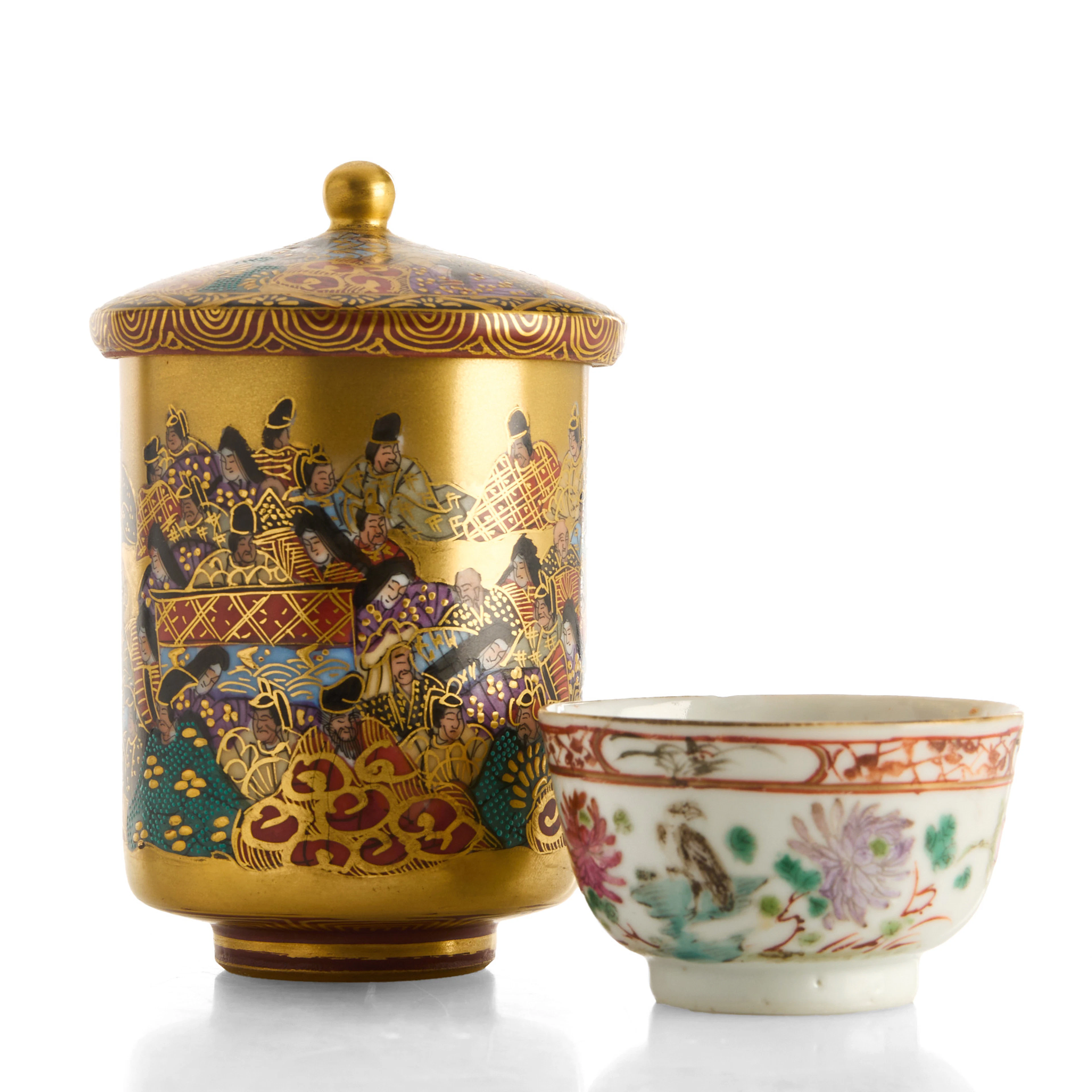 BRÖLLOPSBÄGARE med LOCK, porslin Japan, Kutani, 1900-talets andra