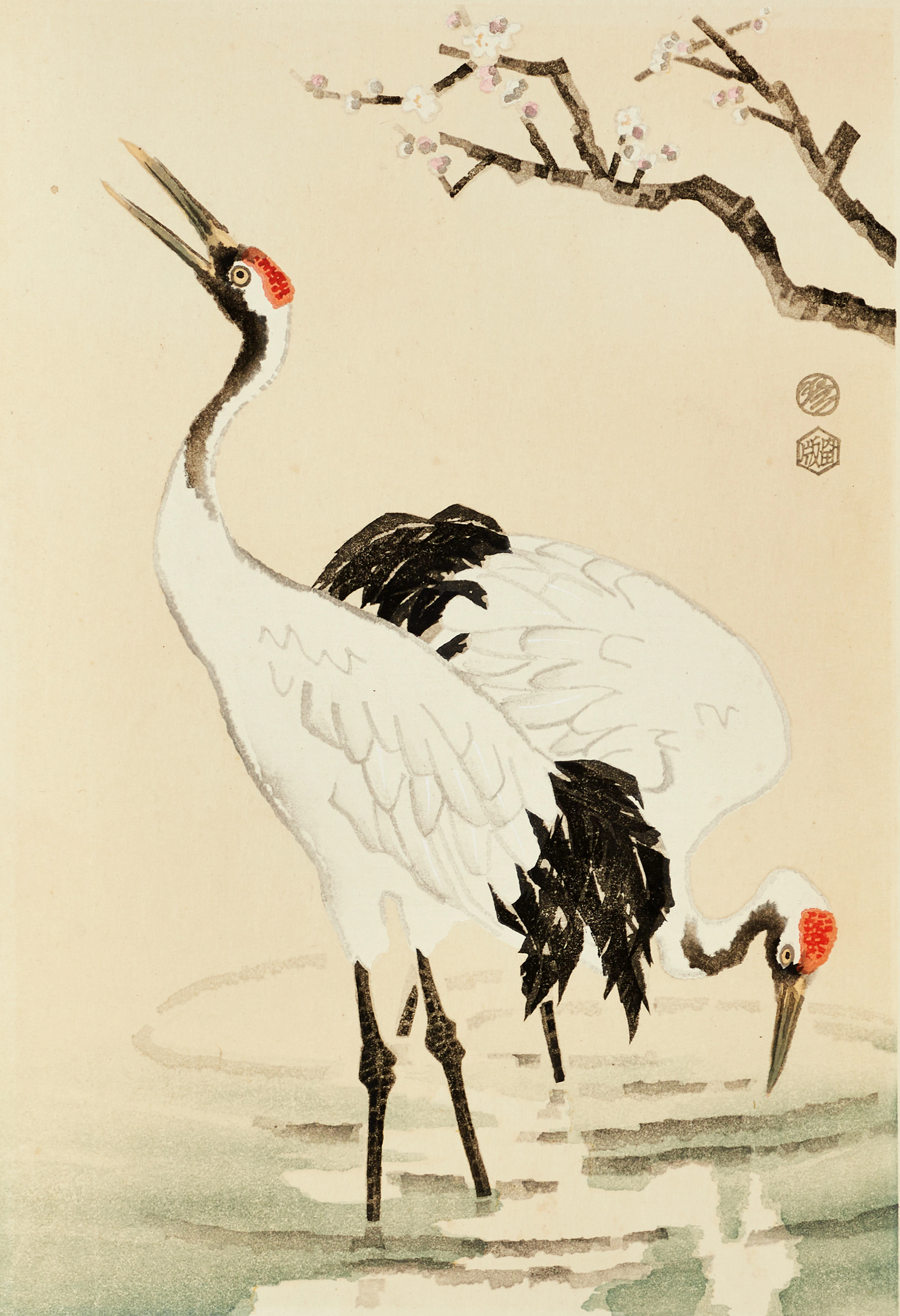 EIICHI KOTOZUKA (Japan 1906-1979), White Crane with a Red Crest, träsnitt.