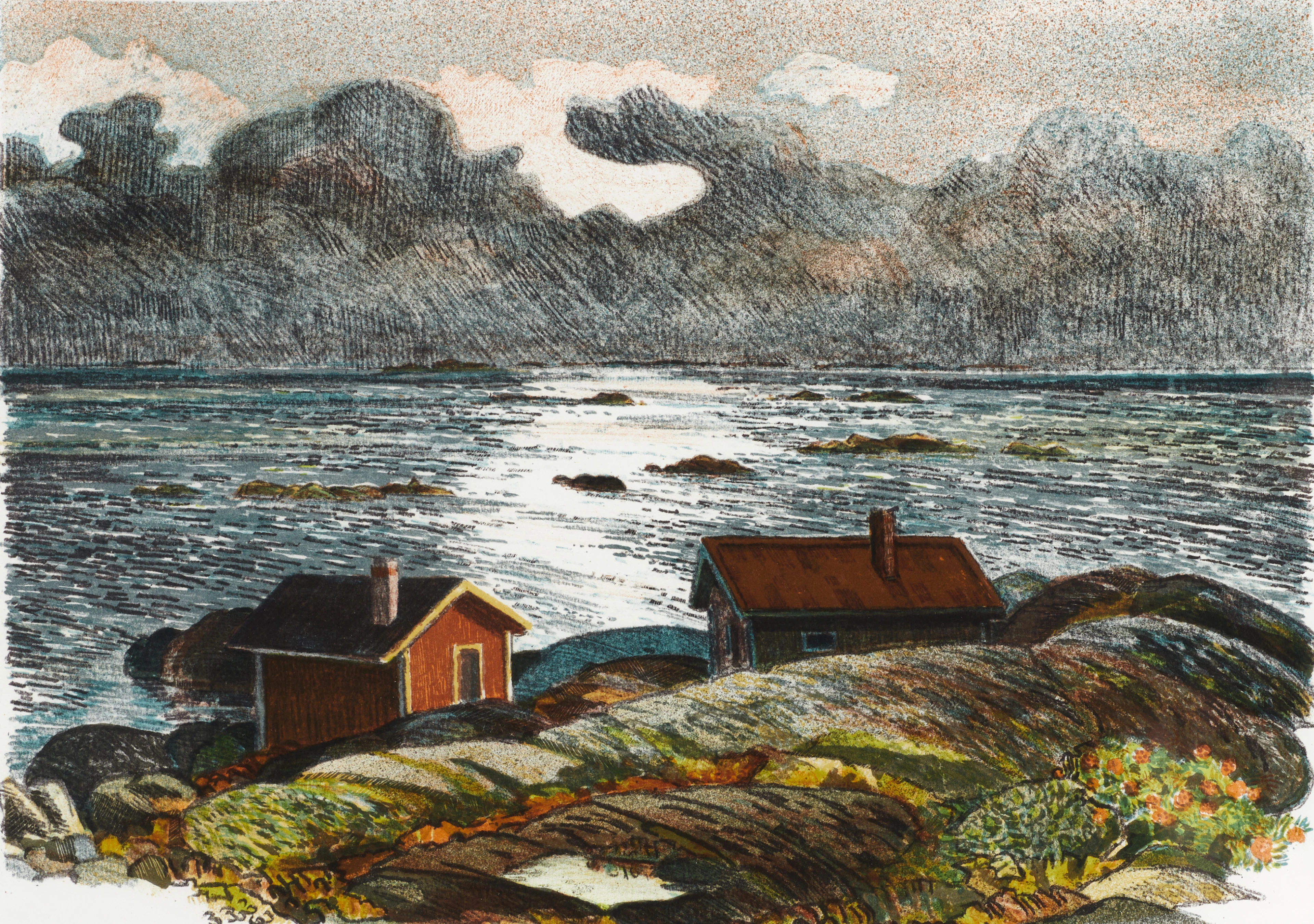 ROLAND SVENSSON (1910-2003). "Höst i Nasen" signerad och numrerad