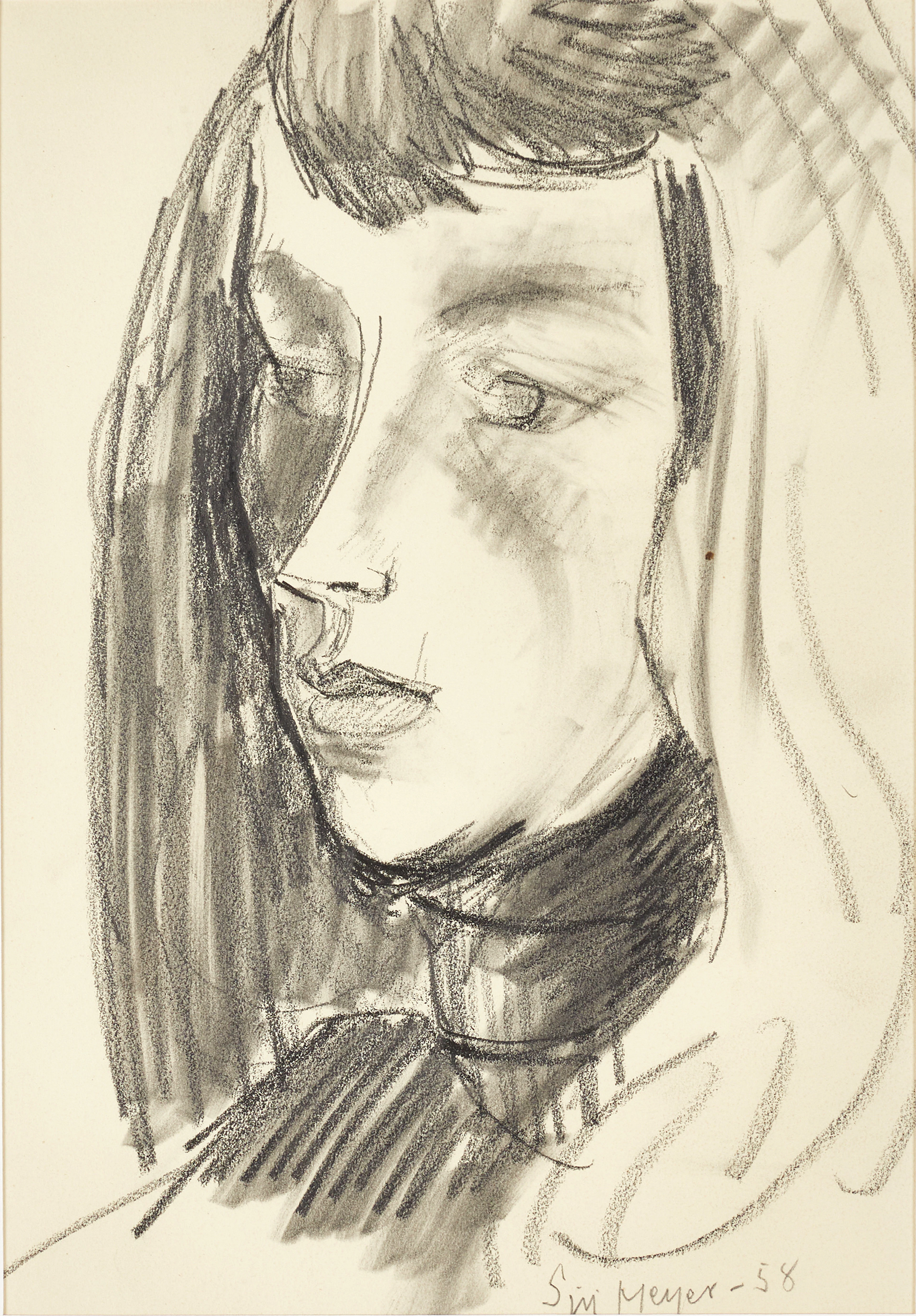 SIRI MEYER (1898–1985), Flicka i tankar, signerad och daterad -58, teckning.