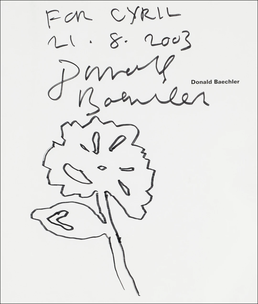 DONALD BAECHLER (1956-2022). Tusch teckning samt bok "York House Suite"