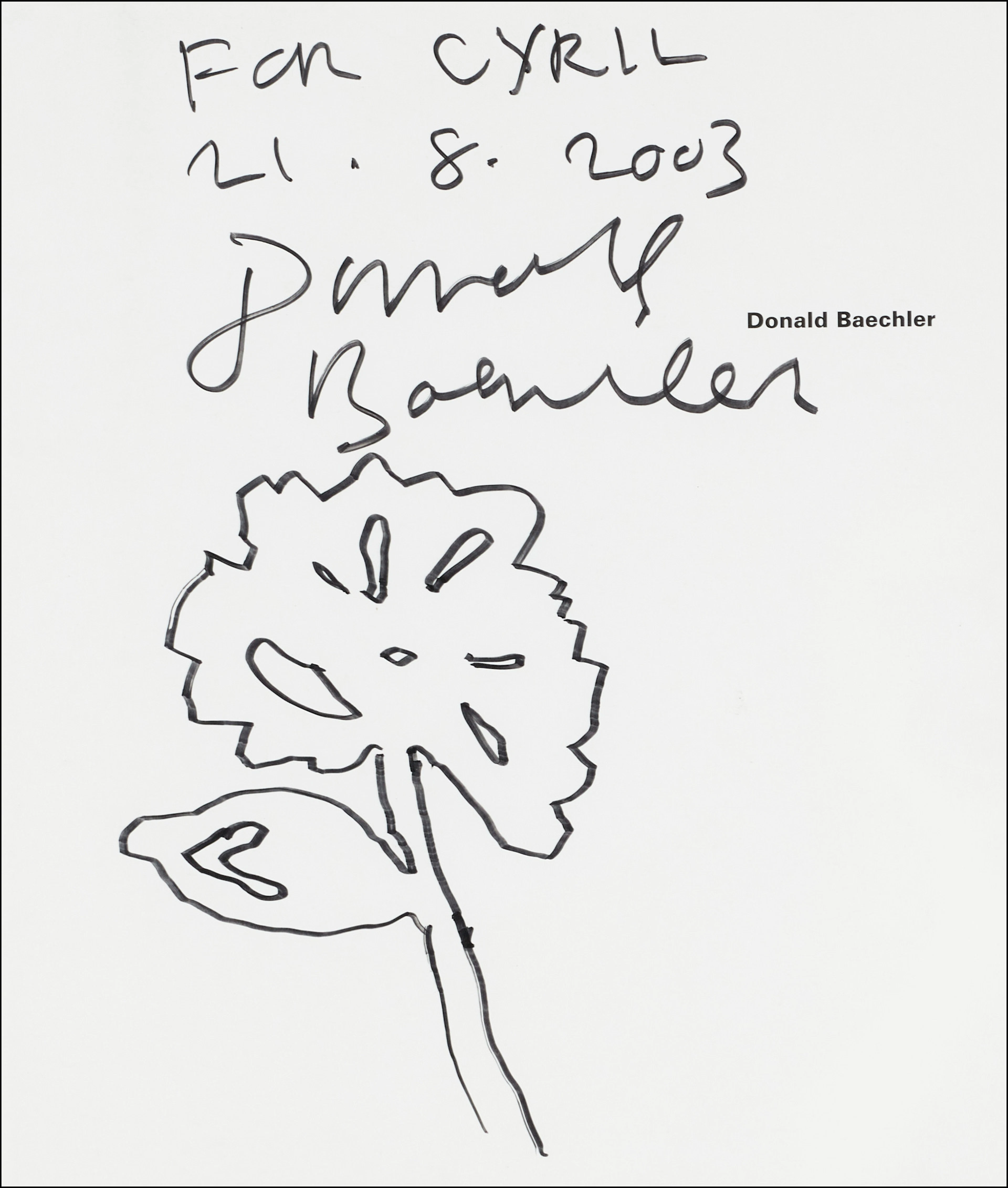 DONALD BAECHLER (1956-2022). Tusch teckning samt bok "York House Suite"