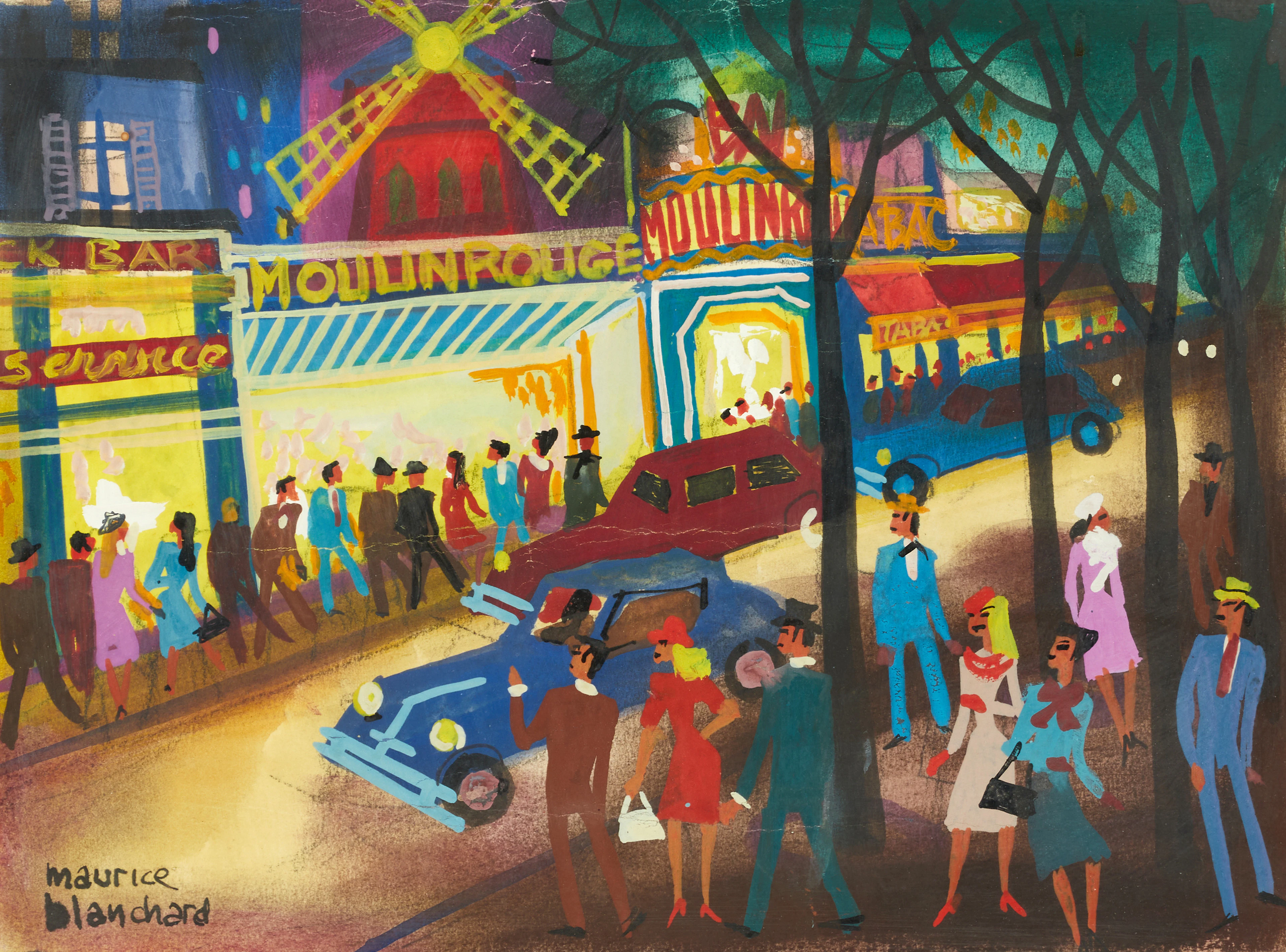 MAURICE BLANCHARD (Frankrike, 1903-1969). "Montmartre Le Moulin Rouge"