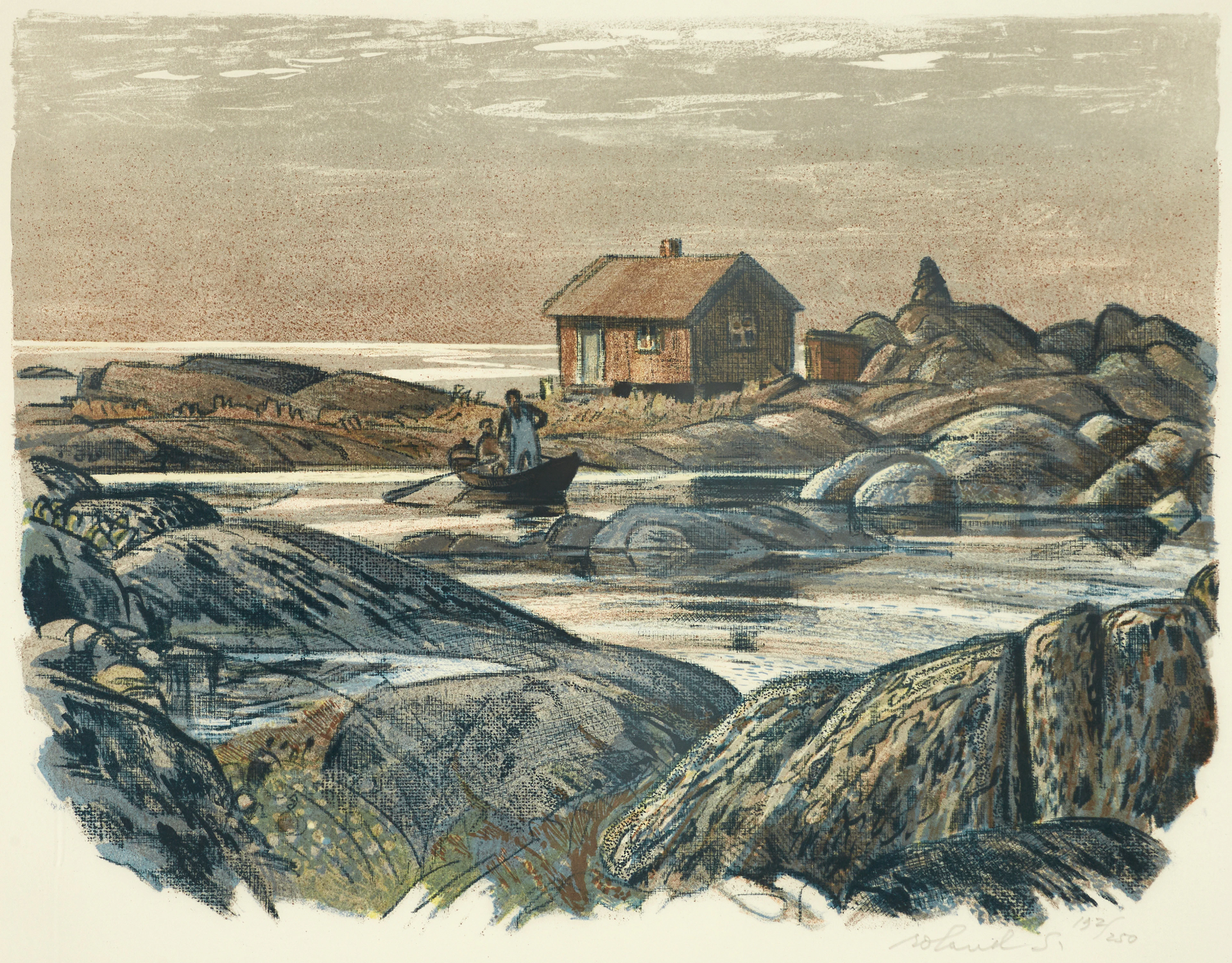 ROLAND SVENSSON (1910-2003). ”Nätbåten, Gillöga", signerad och numrerad
