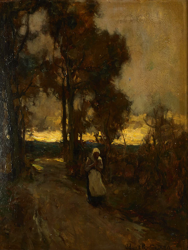 ADAM EDWIN PROCTOR (1864-1913). Kvinna på väg - aftonstämning, signerad