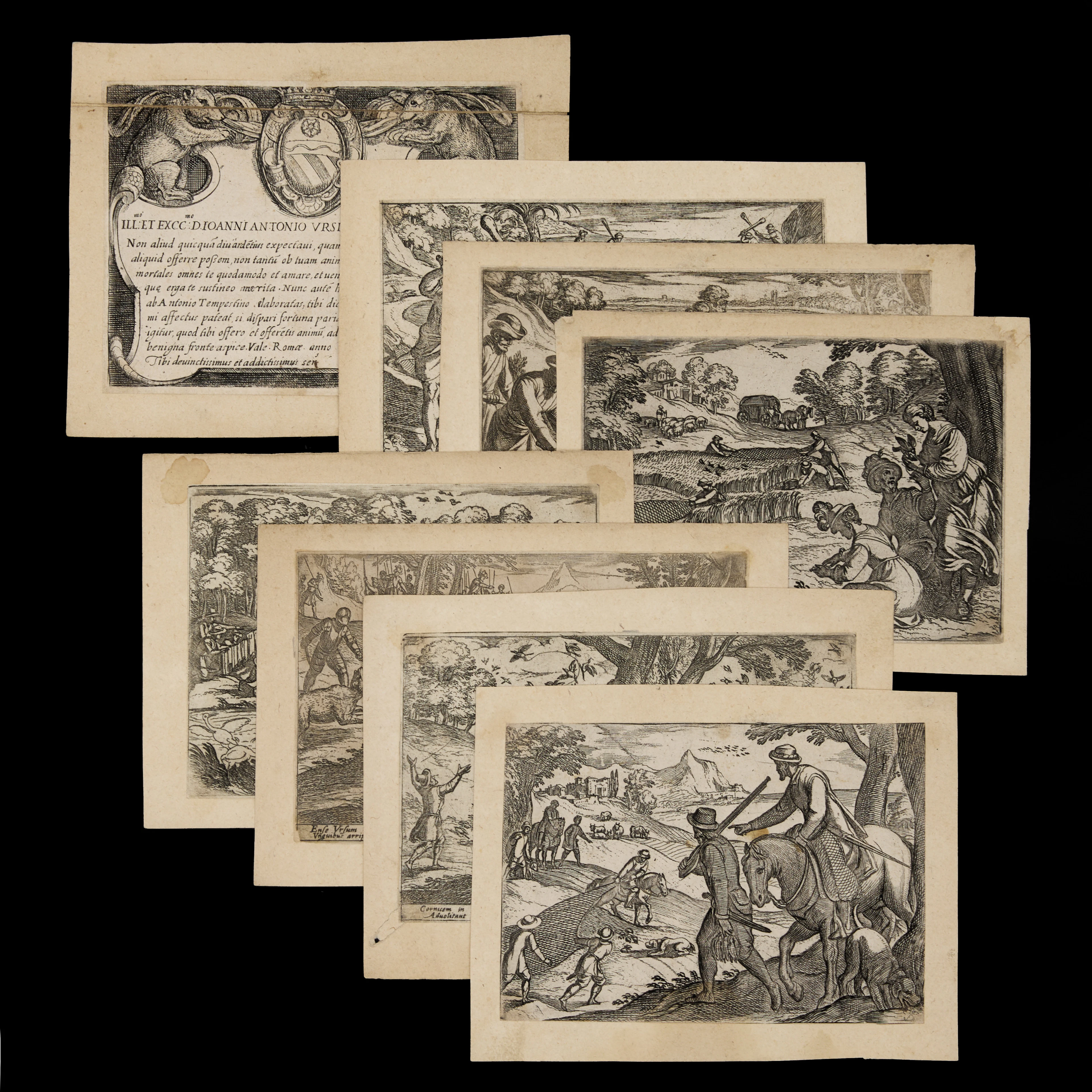 ANTONIO TEMPESTA (1555-1630), (7), tre kopparstick ur "Primo libro