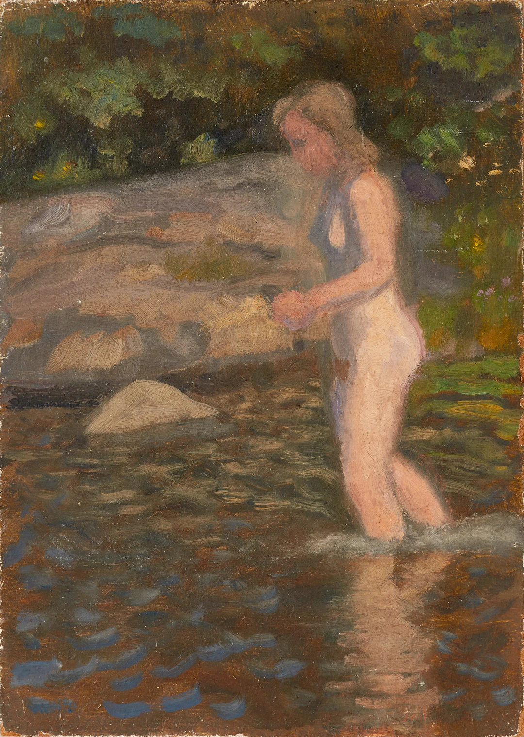 IVAN HUMBLA (SVERIGE, 1888–1962): Badande nymf, olja på på pannå.